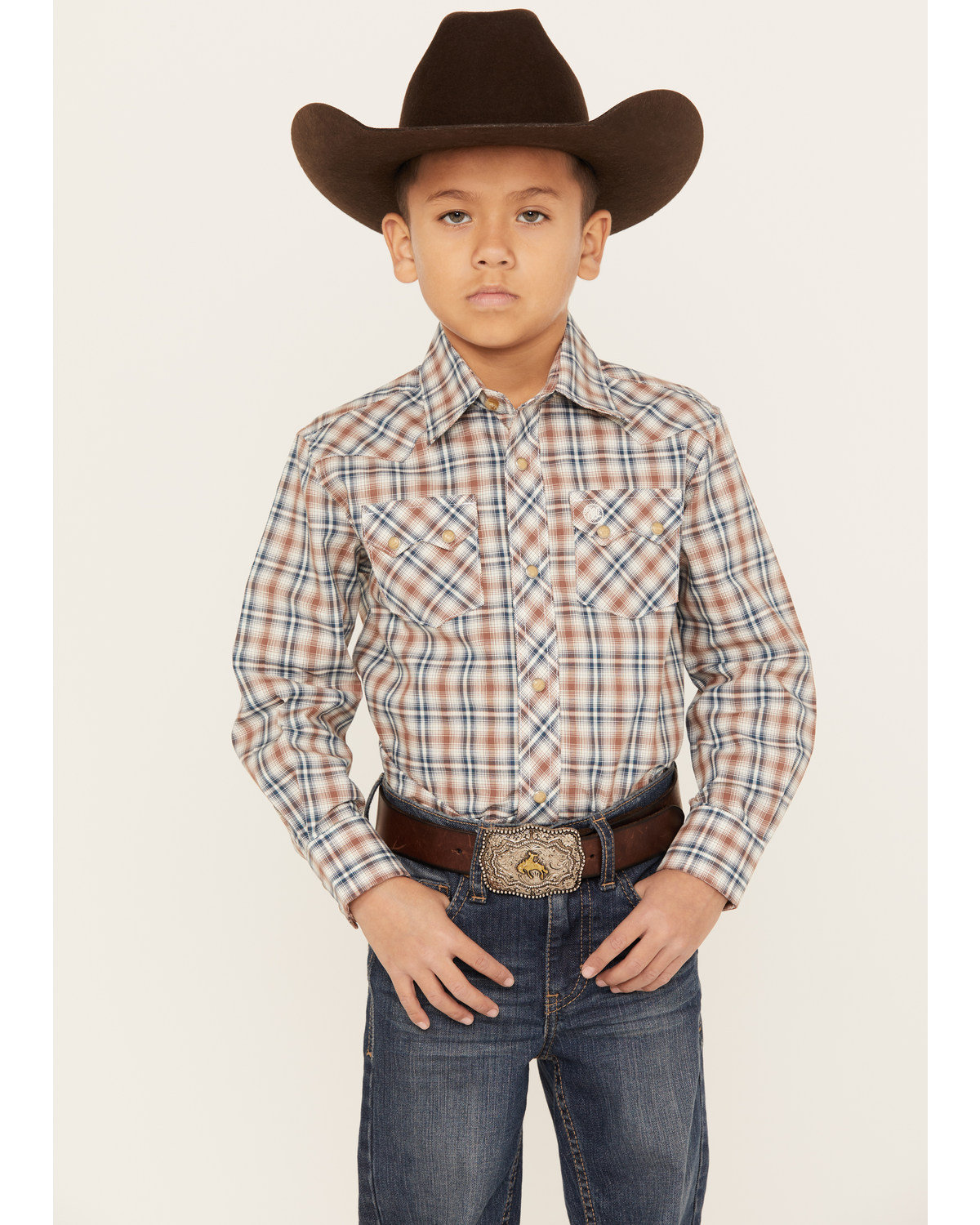 Wrangler Boys' Plaid Print Long Sleeve Western Snap Shirt