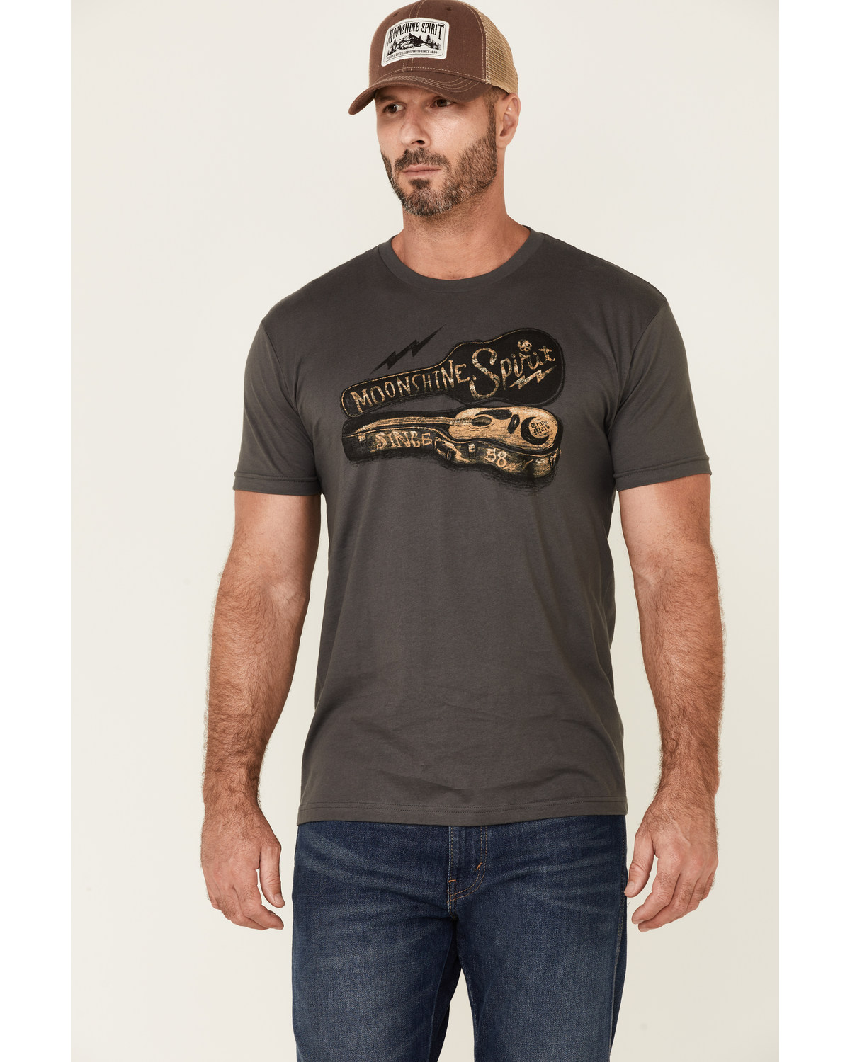 Moonshine Spirit Men's Charcoal Guitar Case Graphic Short Sleeve T-Shirt