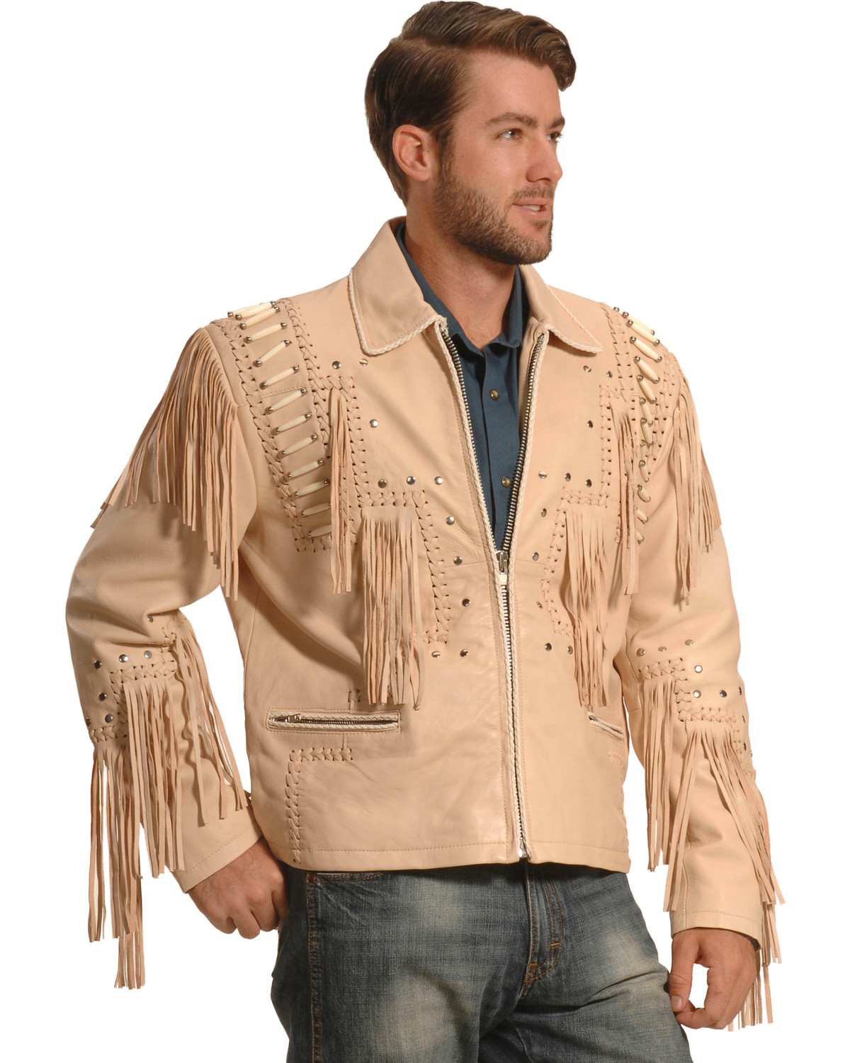 Liberty Wear Men's Cream Bone Fringed Leather Jacket - Big ... (1200 x 1500 Pixel)