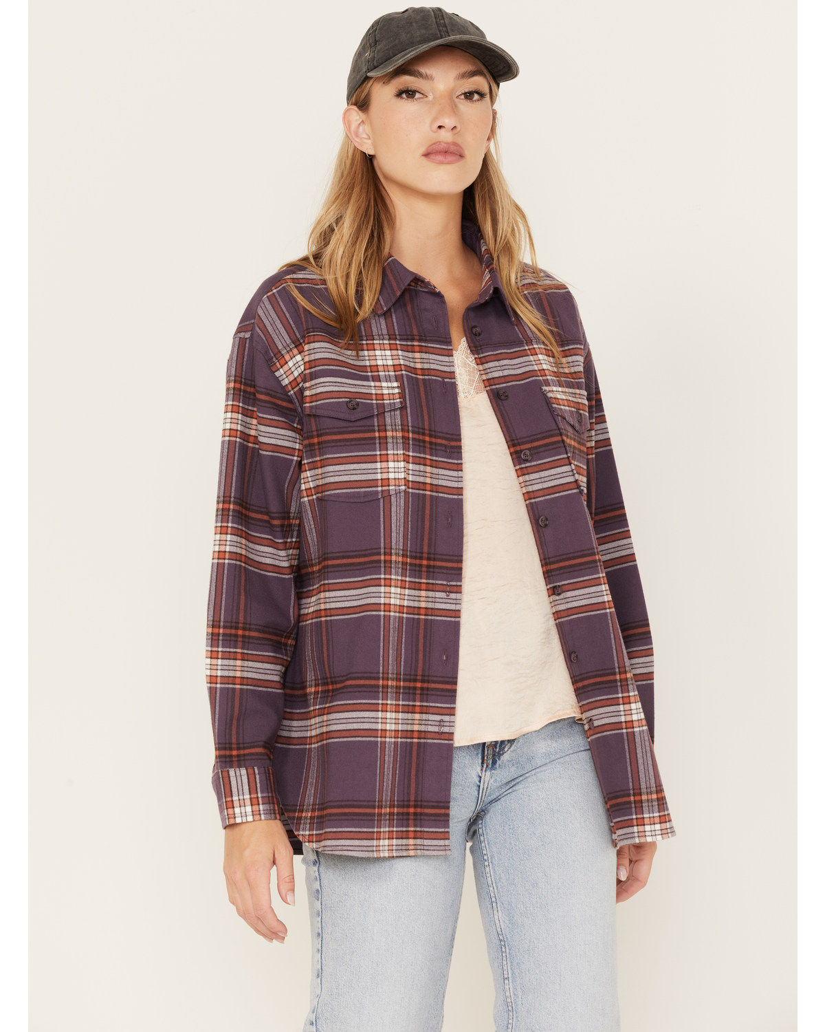 Cleo + Wolf Women's Plaid Print Oversized Long Sleeve Flannel Button Down Shirt