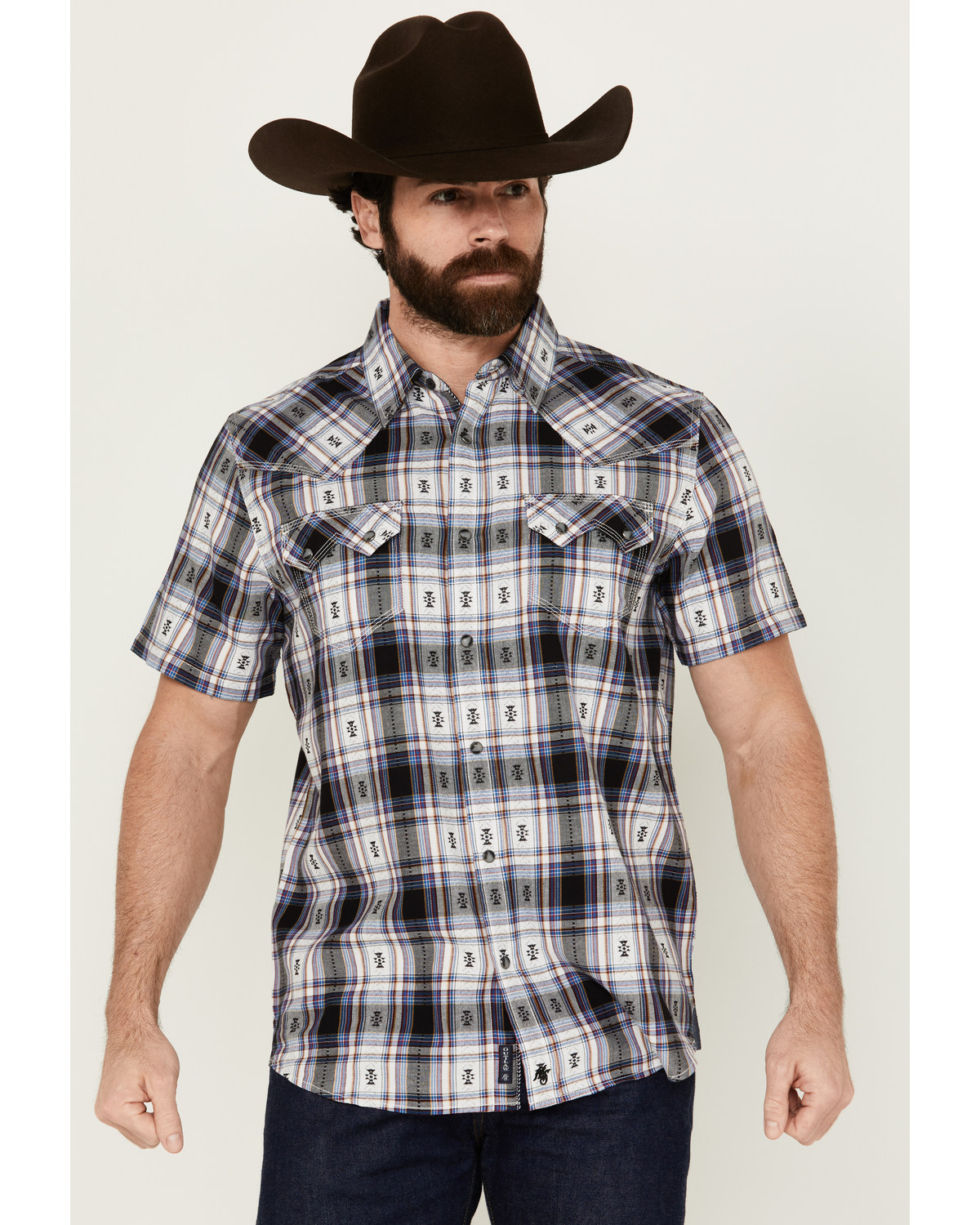 Moonshine Spirit Men's Wreckless Plaid Print Short Sleeve Snap Western Shirt