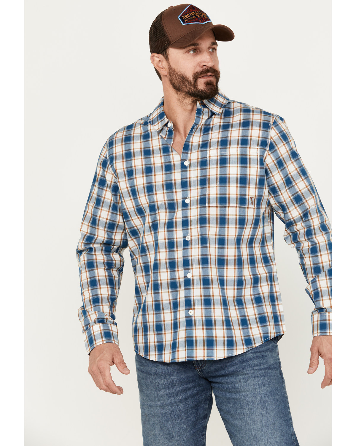 Brothers and Sons Men's Woodward Plaid Print Long Sleeve Button-Down Western Shirt