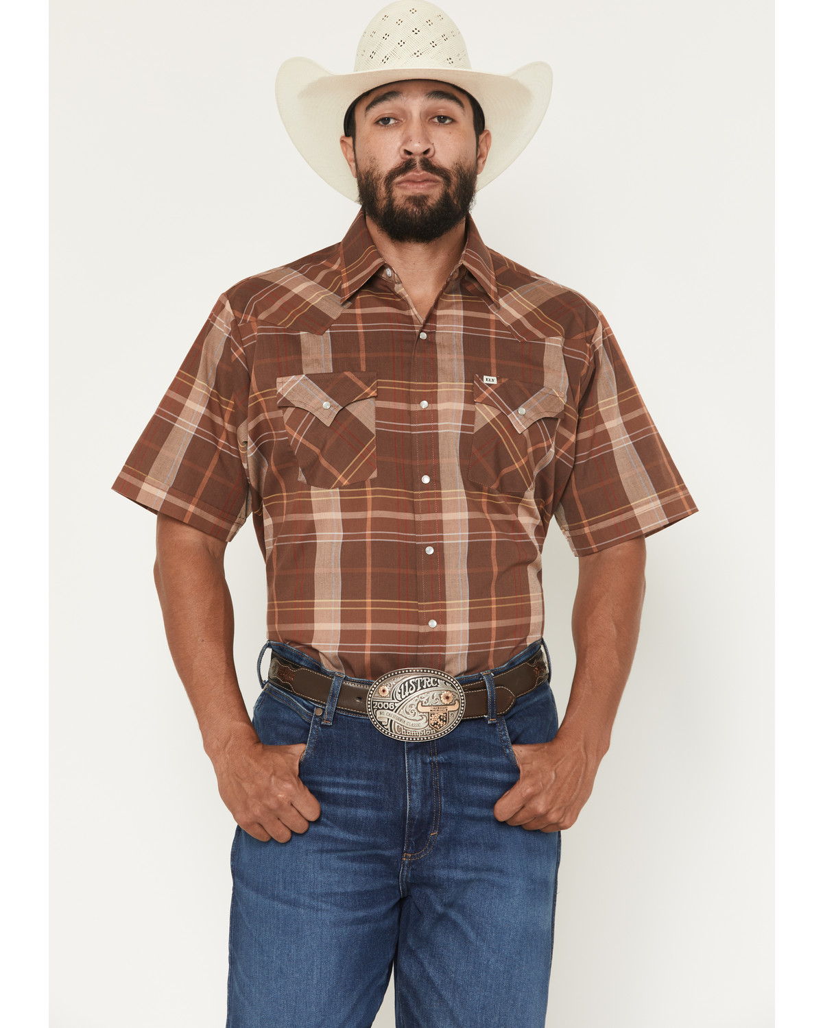 Ely Walker Men's Boot Barn Exclusive Plaid Print Short Sleeve Pearl Snap Western Shirt