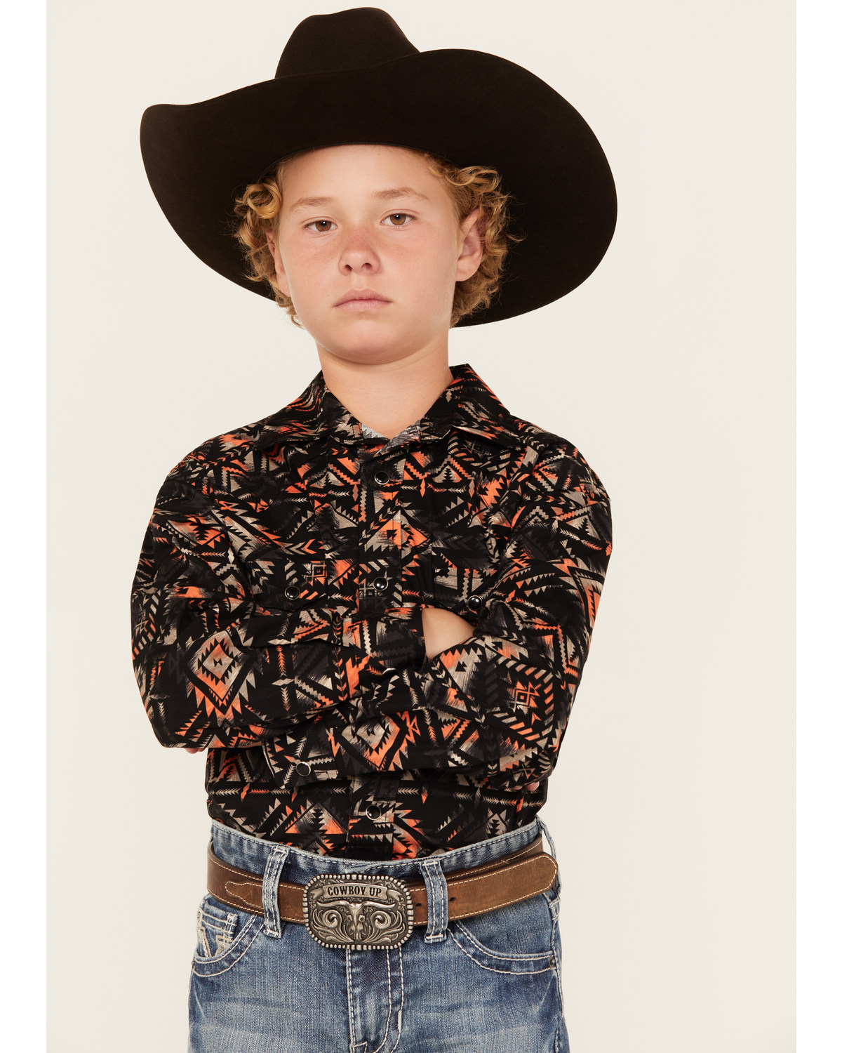 Rock & Roll Denim Boys' Southwestern Print Long Sleeve Snap Shirt