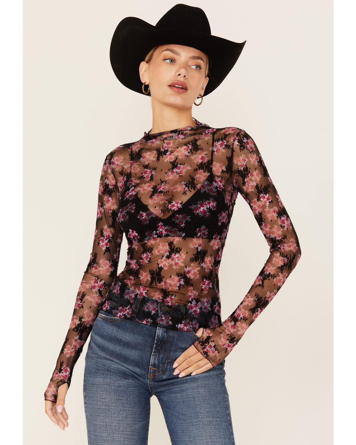 Free People Women's Lady Lux Lace Long Sleeve Layering Top