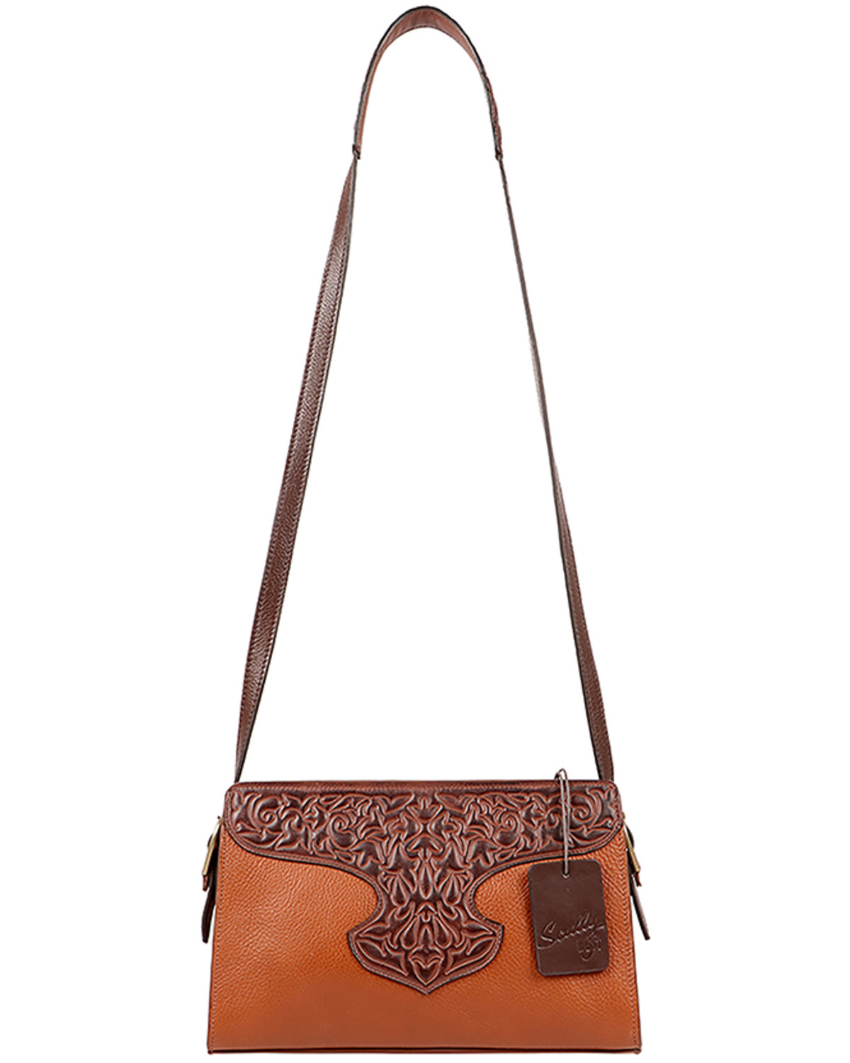 Scully Women's Leather Tooled Overlay Crossbody Bag