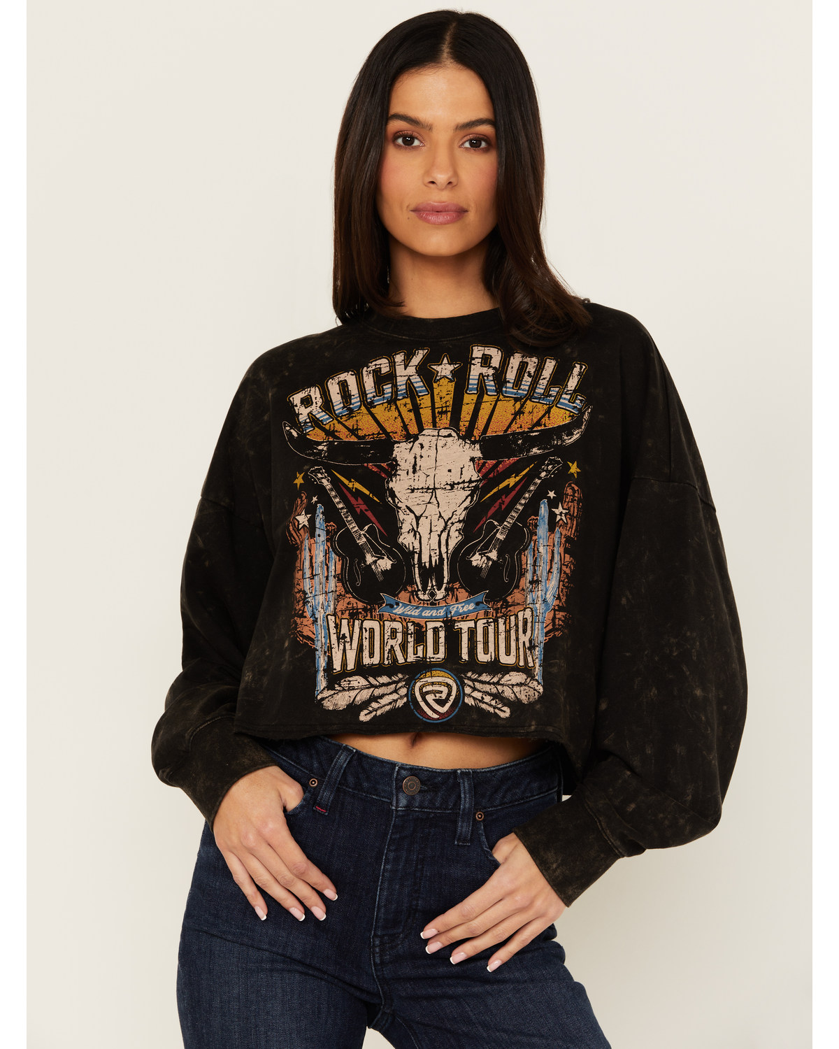 Rock & Roll Denim Women's Steer Head Graphic Long Sleeve Pullover