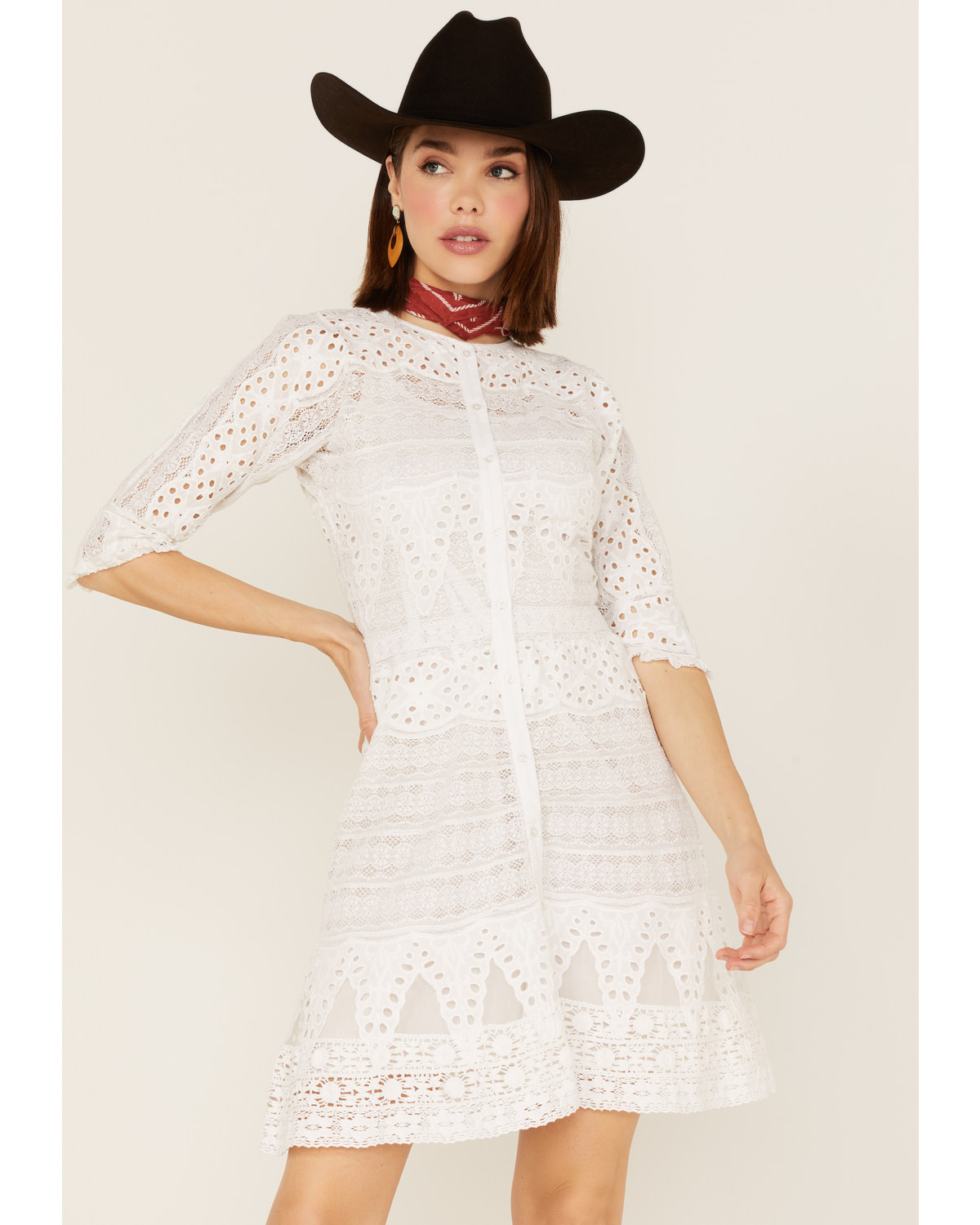 Maia Bergman Women's Vera Eyelet Lace Long Sleeve Mini Dress