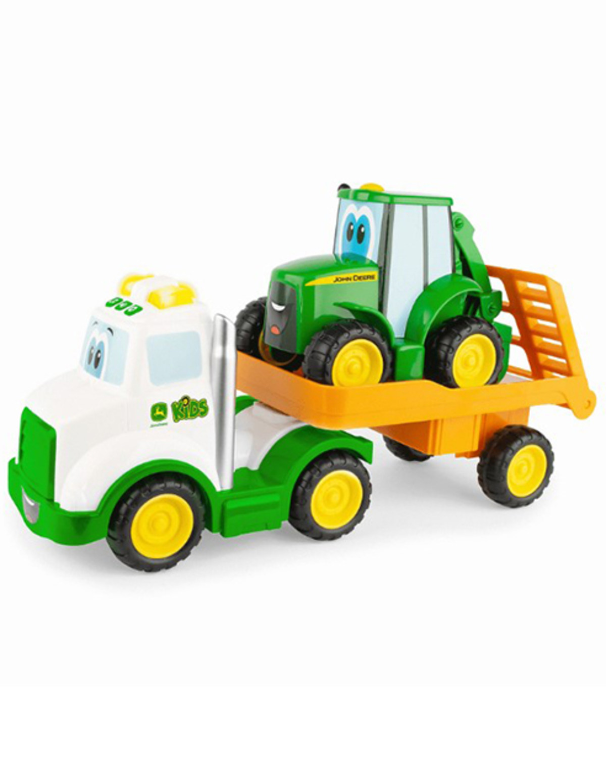 John Deere Lights & Sounds Farmin' Friends Toy Hauling Set with Truck and Backhoe Tractor