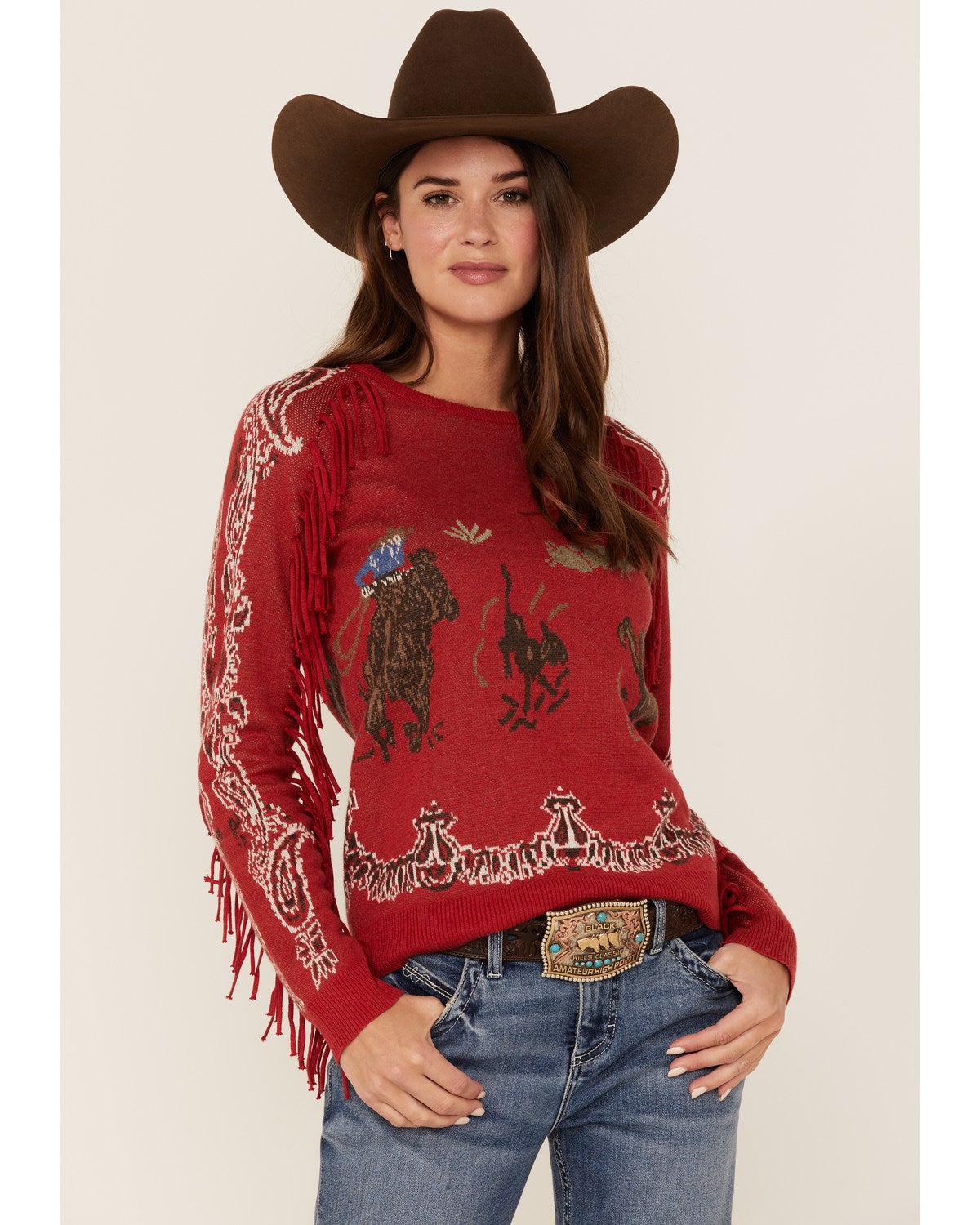 Tasha Polizzi Women's Fringe Western Howdy Sweater