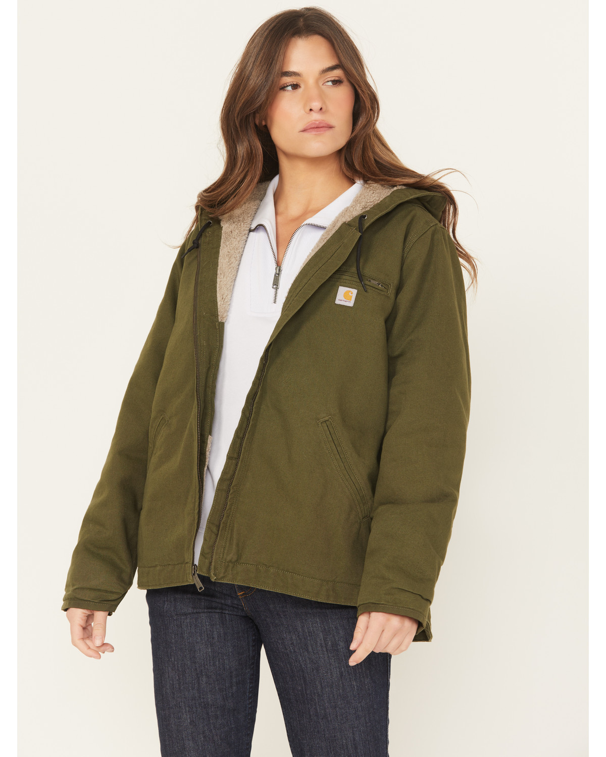Carhartt Women s Heather Basil Washed Duck Sherpa Lined Zip Front Hooded Work Jacket Pueblo Mall
