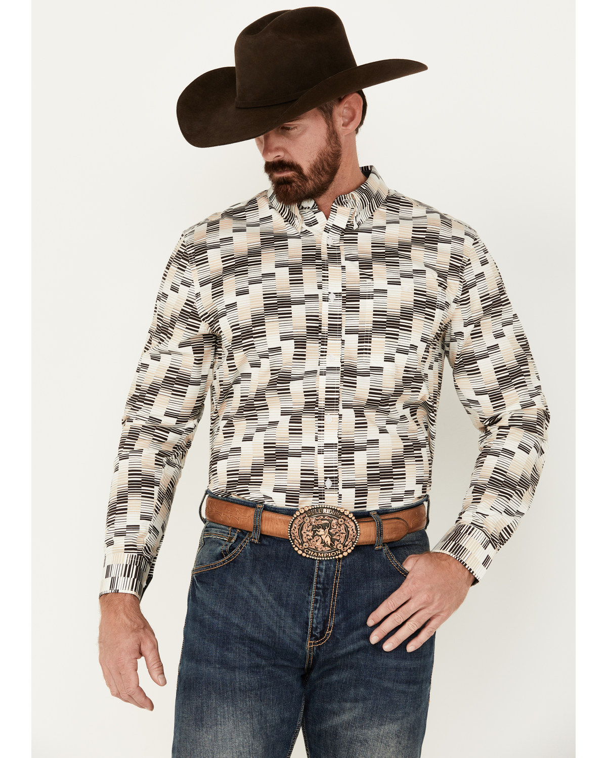 RANK 45® Men's Geo Print Long Sleeve Button-Down Western Shirt