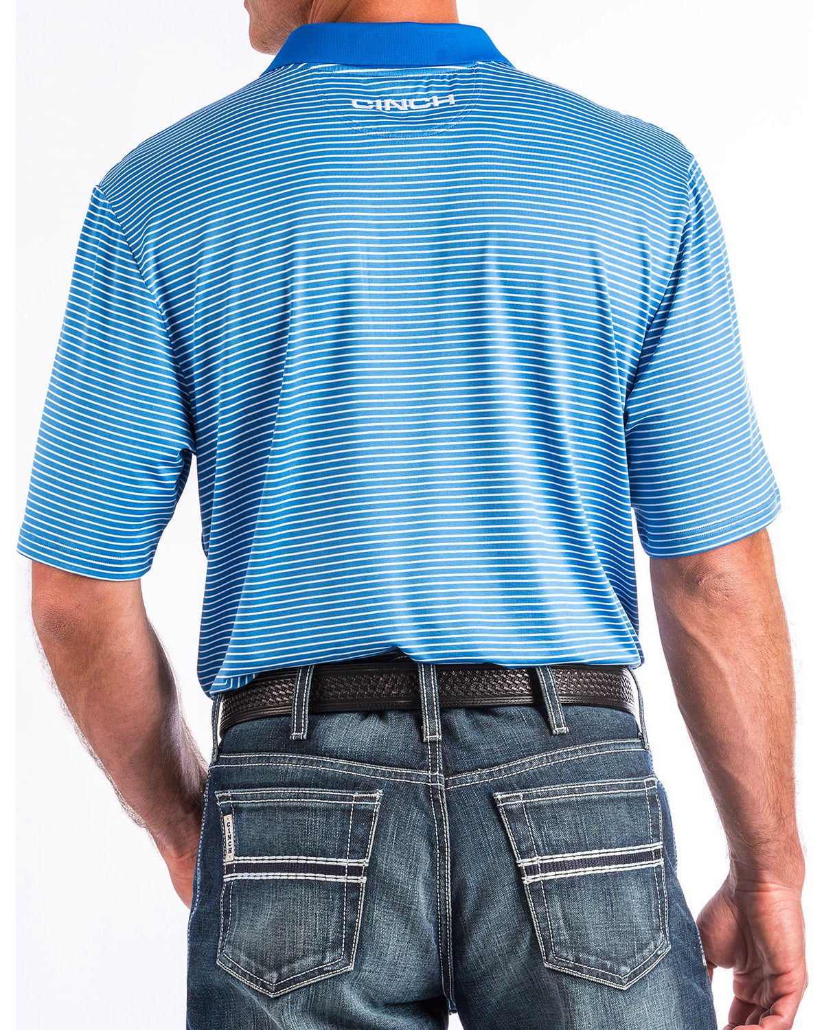 Men's Clothing Cinch Men's Blue Striped Arenaflex Polo Shirt MTK1831001 Clothing, Shoes 