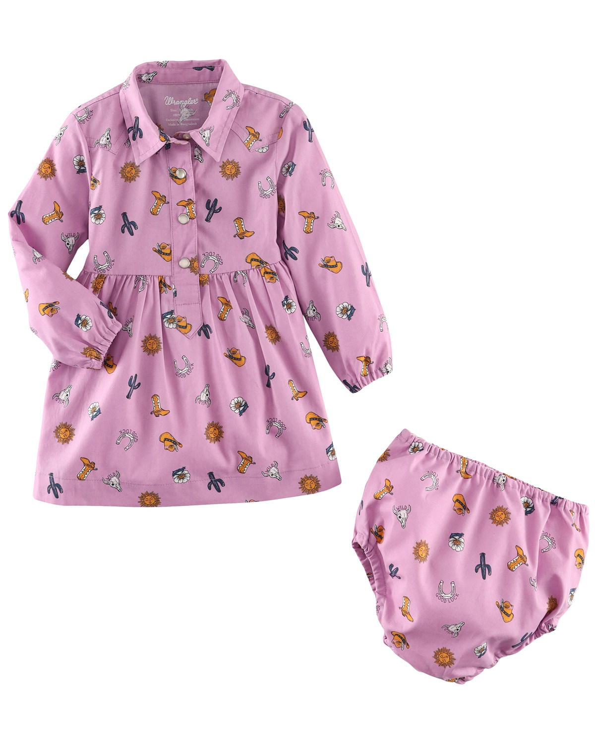 Wrangler Infant Girls' Conversation Print Dress and Diaper Cover - 2 Piece
