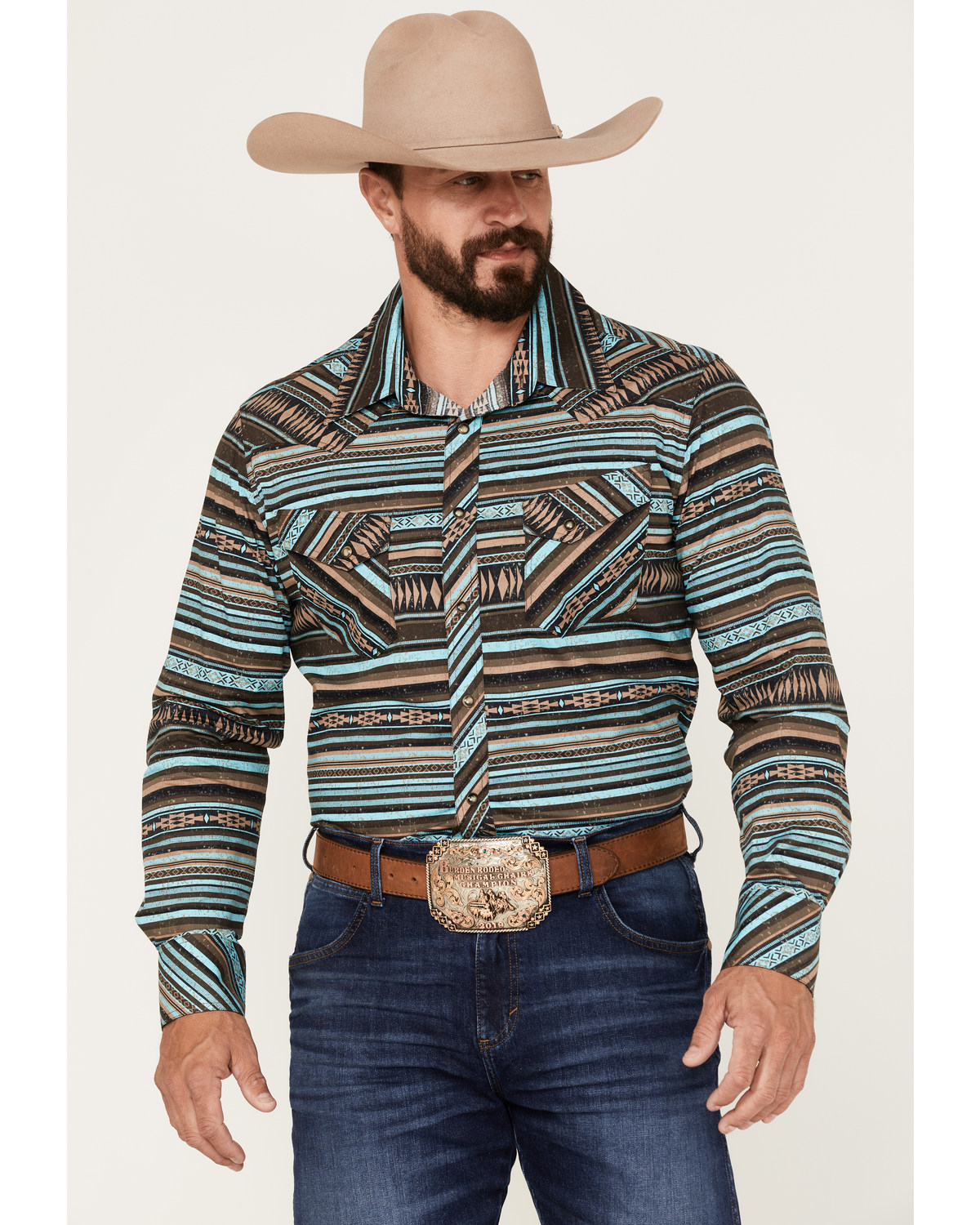 Rock & Roll Denim Men's Southwestern Stretch Long Sleeve Snap Shirt