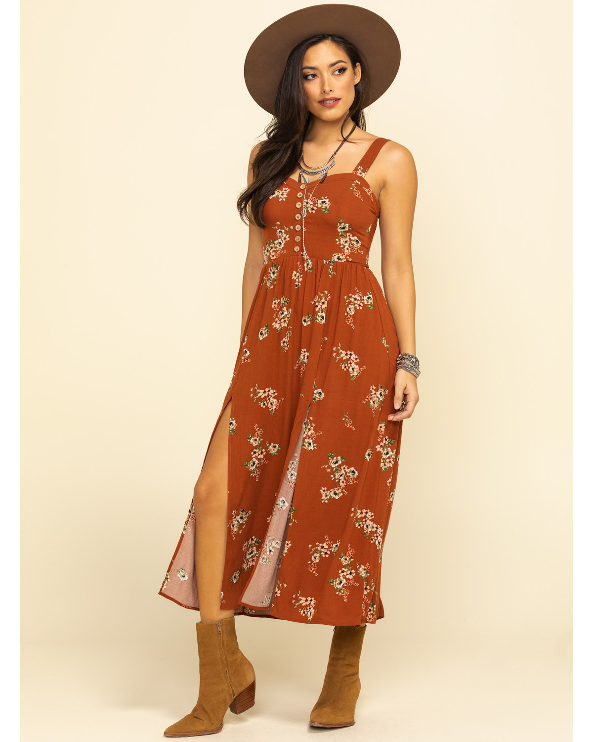Shyanne Women's Brown Floral Button