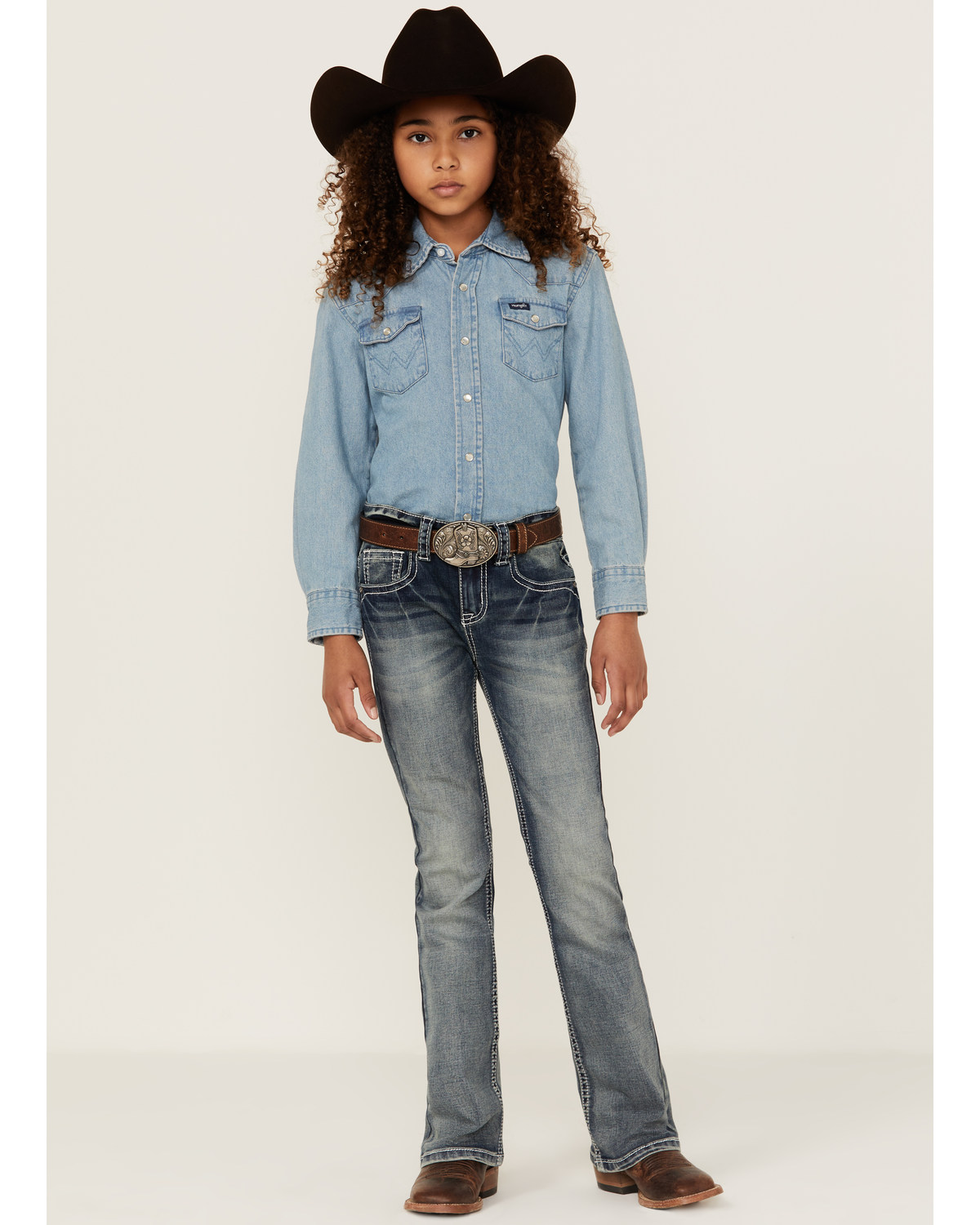 Shyanne Little Girls' Medium Wash Geo Embroidered Pocket Bootcut Jeans