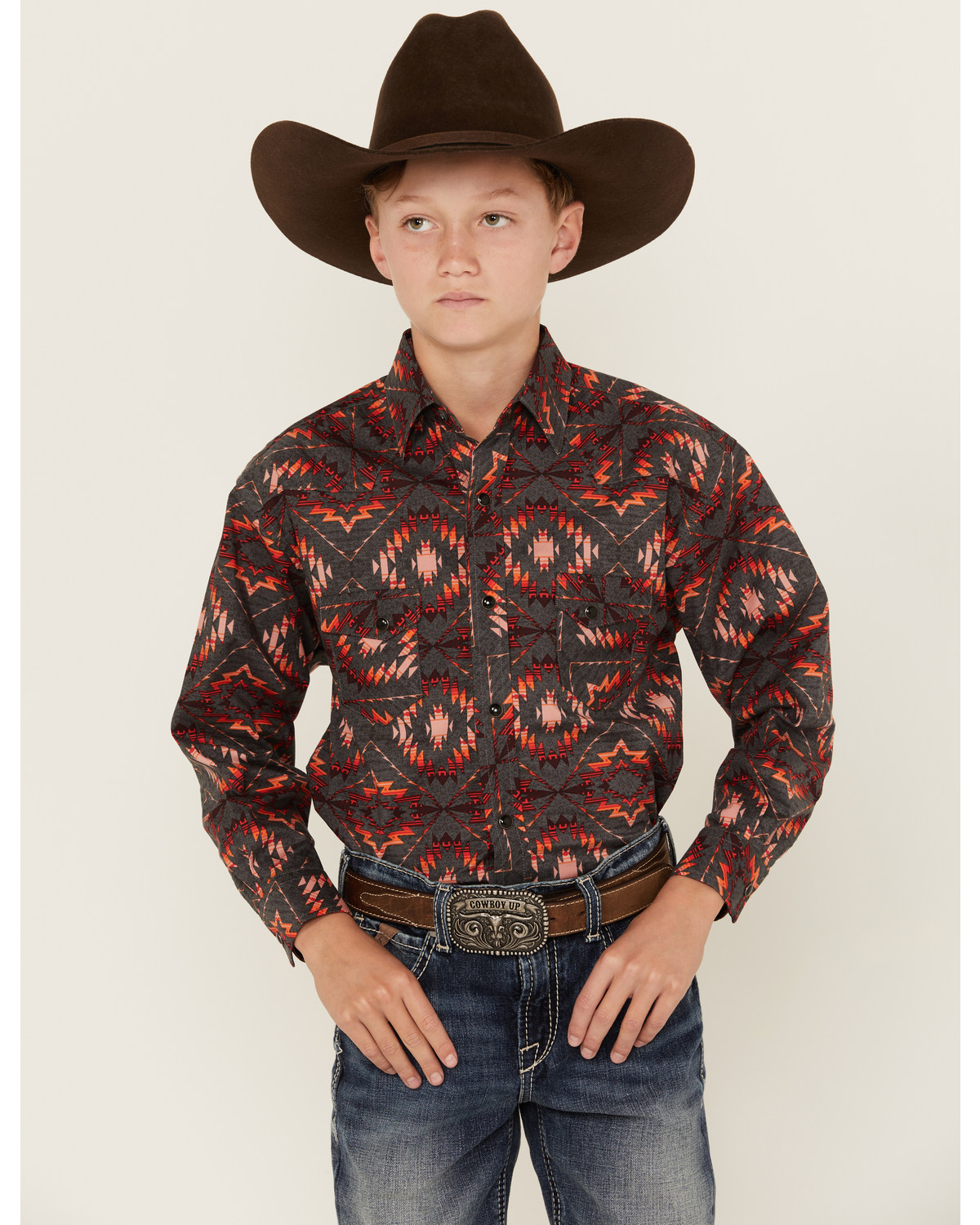 Panhandle Boys' Southwestern Print Long Sleeve Snap Western Shirt