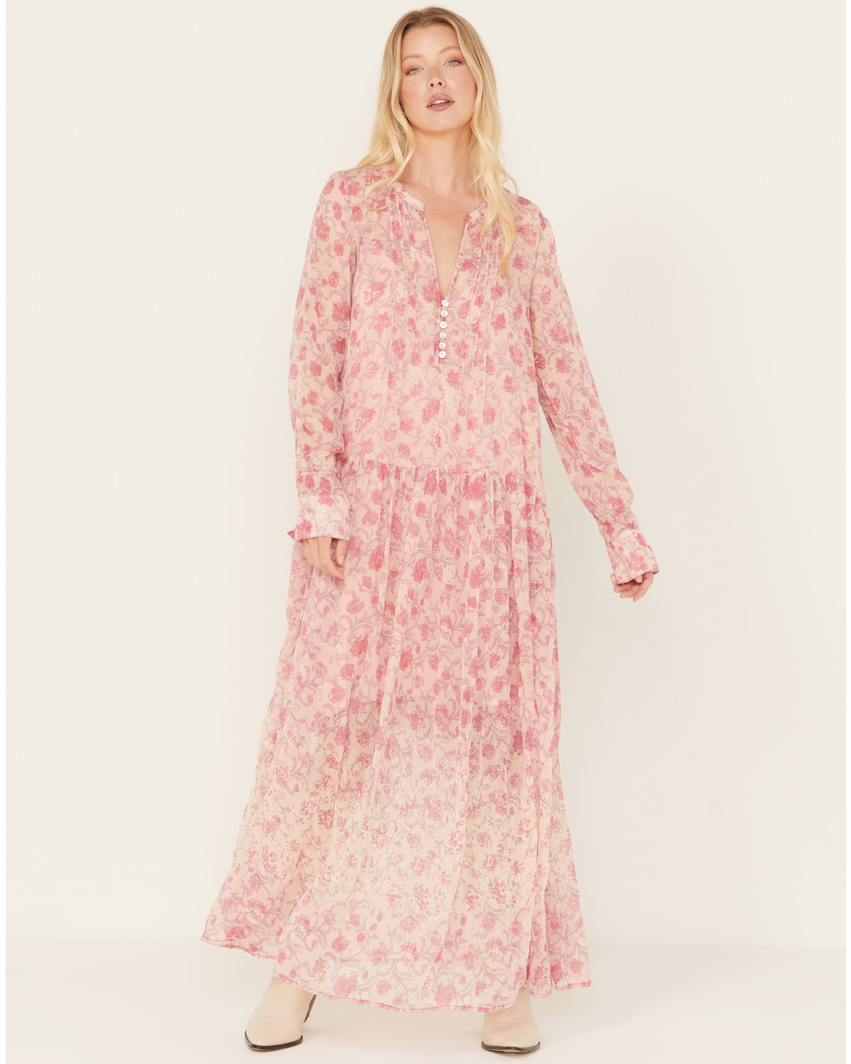 Free People Women's See It Through Floral Long Sleeve Maxi Dress