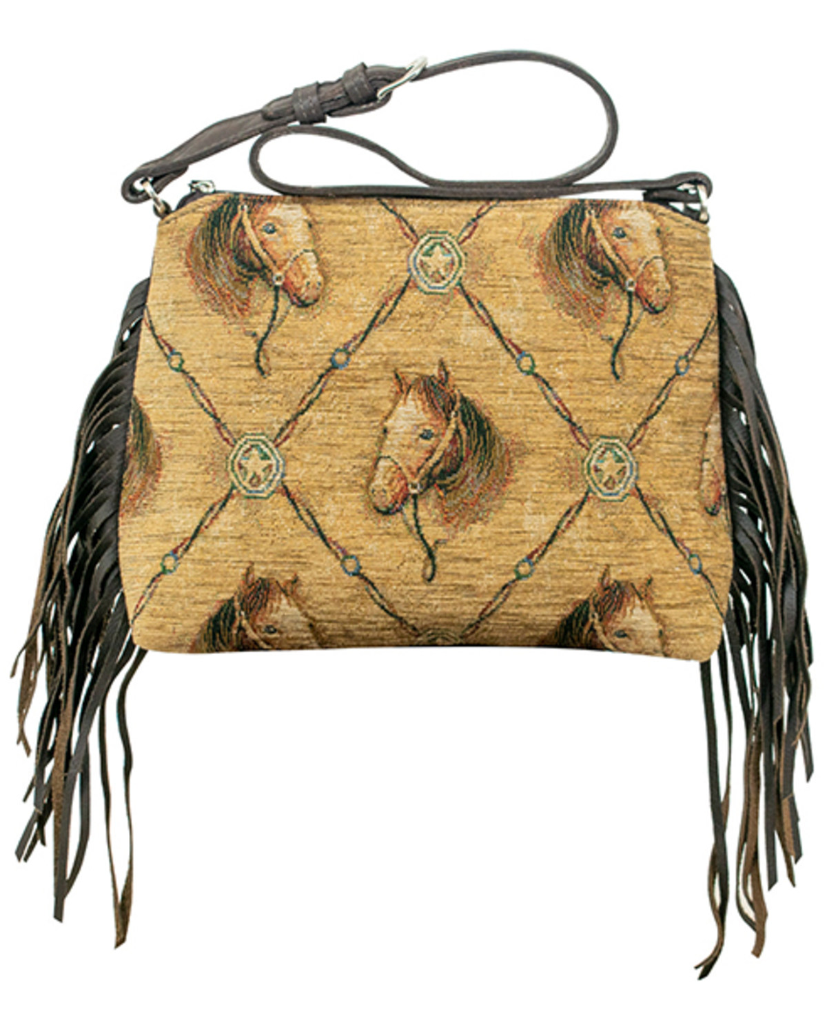 American West Women's Horse Tapestry Fringe Shoulder Bag