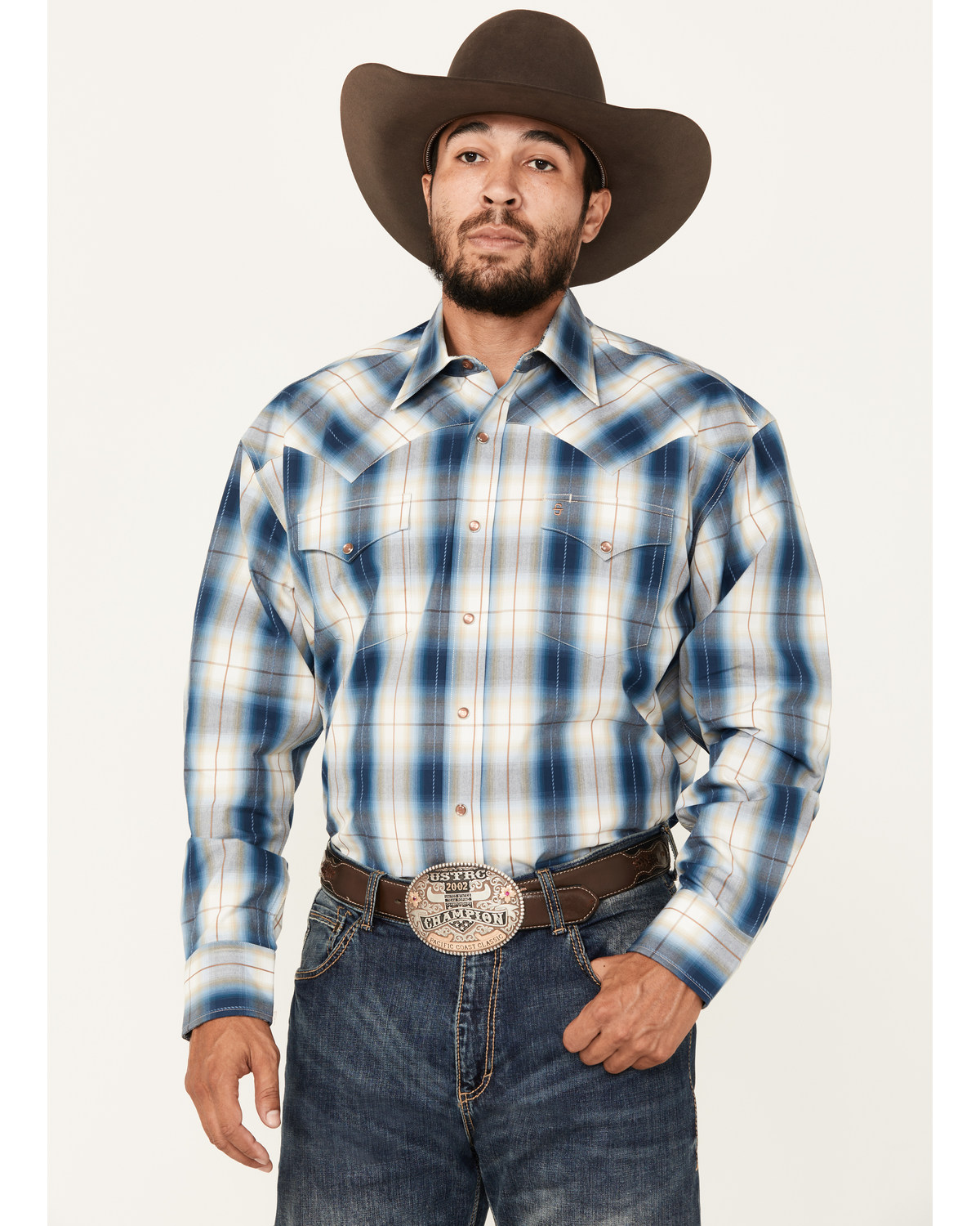 Stetson Men's Plaid Print Long Sleeve Snap Western Shirt