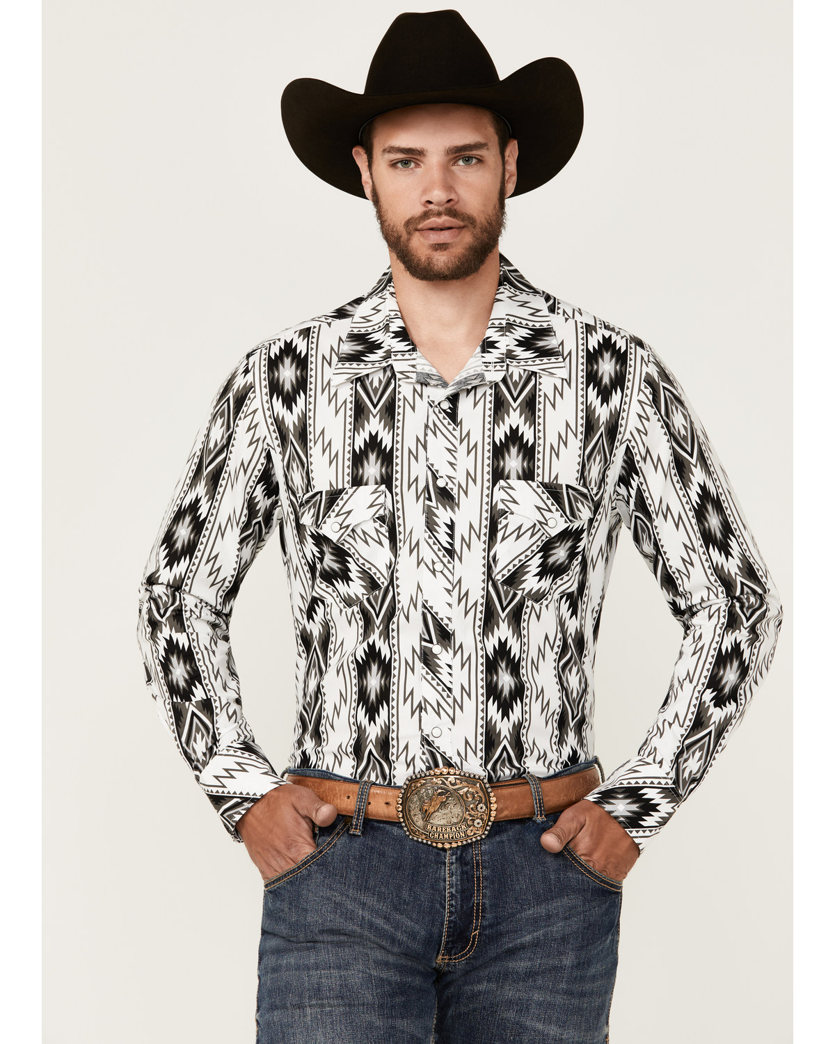 Rock & Roll Denim Men's Southwestern Print Long Sleeve Snap Stretch Western Shirt