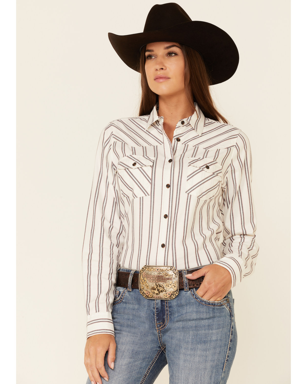 Shyanne Women S Ivory Stripe Button Down Western Core Riding Shirt Boot Barn