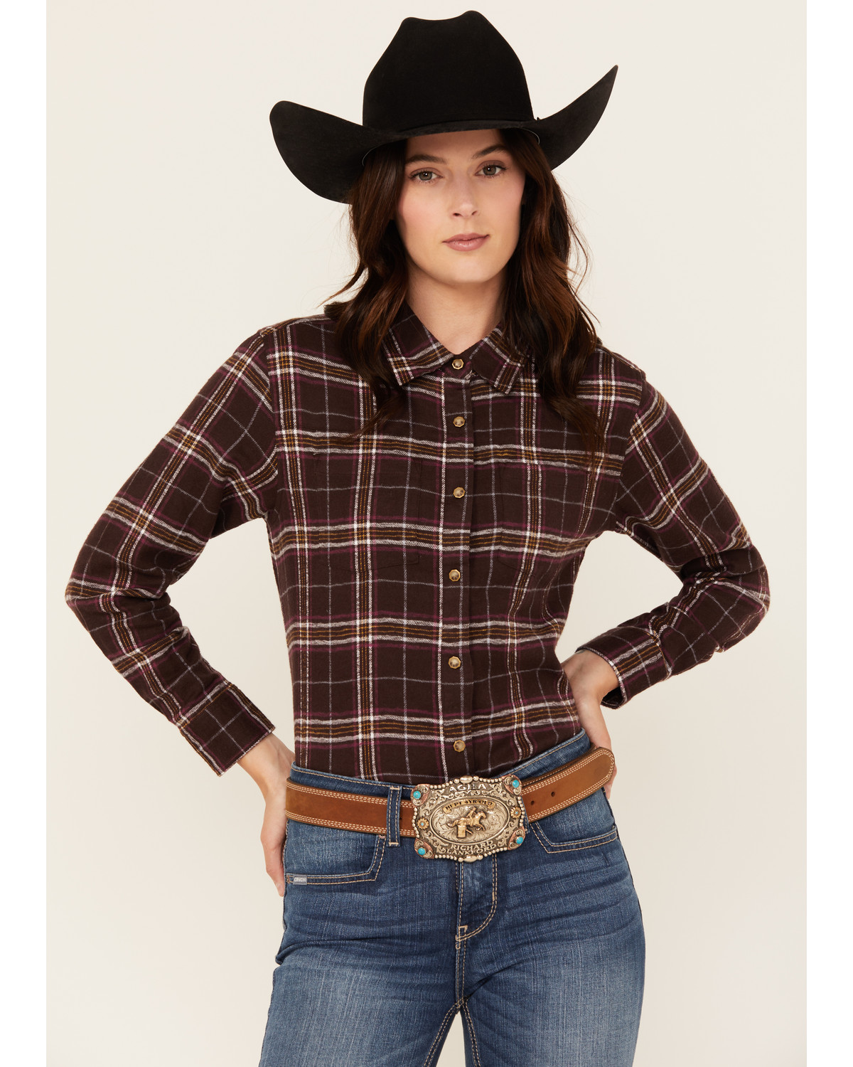 Shyanne Women's Plaid Print Long Sleeve Snap Western Shirt