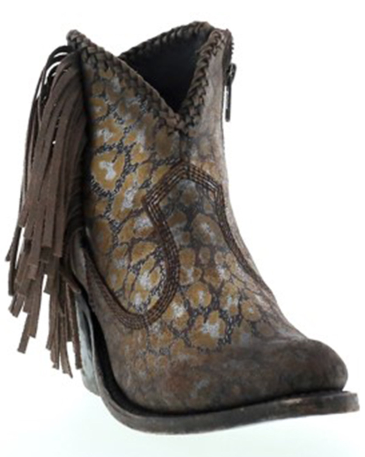 Liberty Black Women's Chloe Leopard Print Braided Fringe Western Booties - Pointed Toe