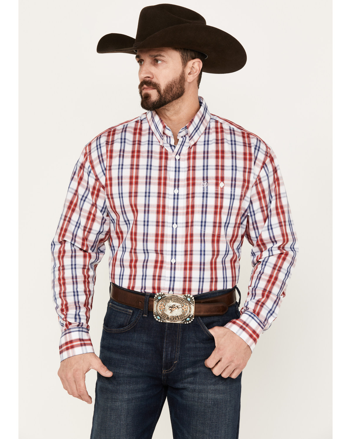 Wrangler Men's Classic Plaid Long Sleeve Button Down Western Shirt