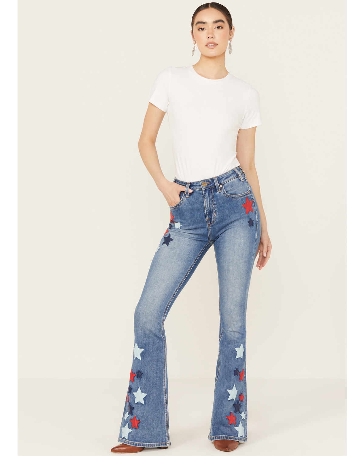 Rock & Roll Denim Women's Medium Wash High Rise Americana Star Flare Jeans