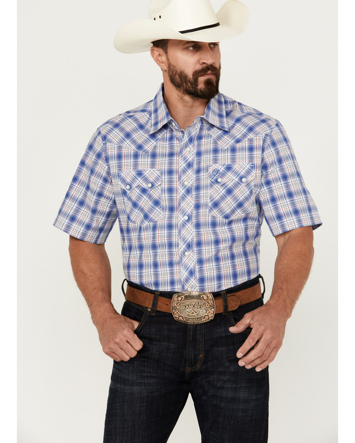 Wrangler Retro Men's Plaid Print Short Sleeve Pearl Snap Western Shirt