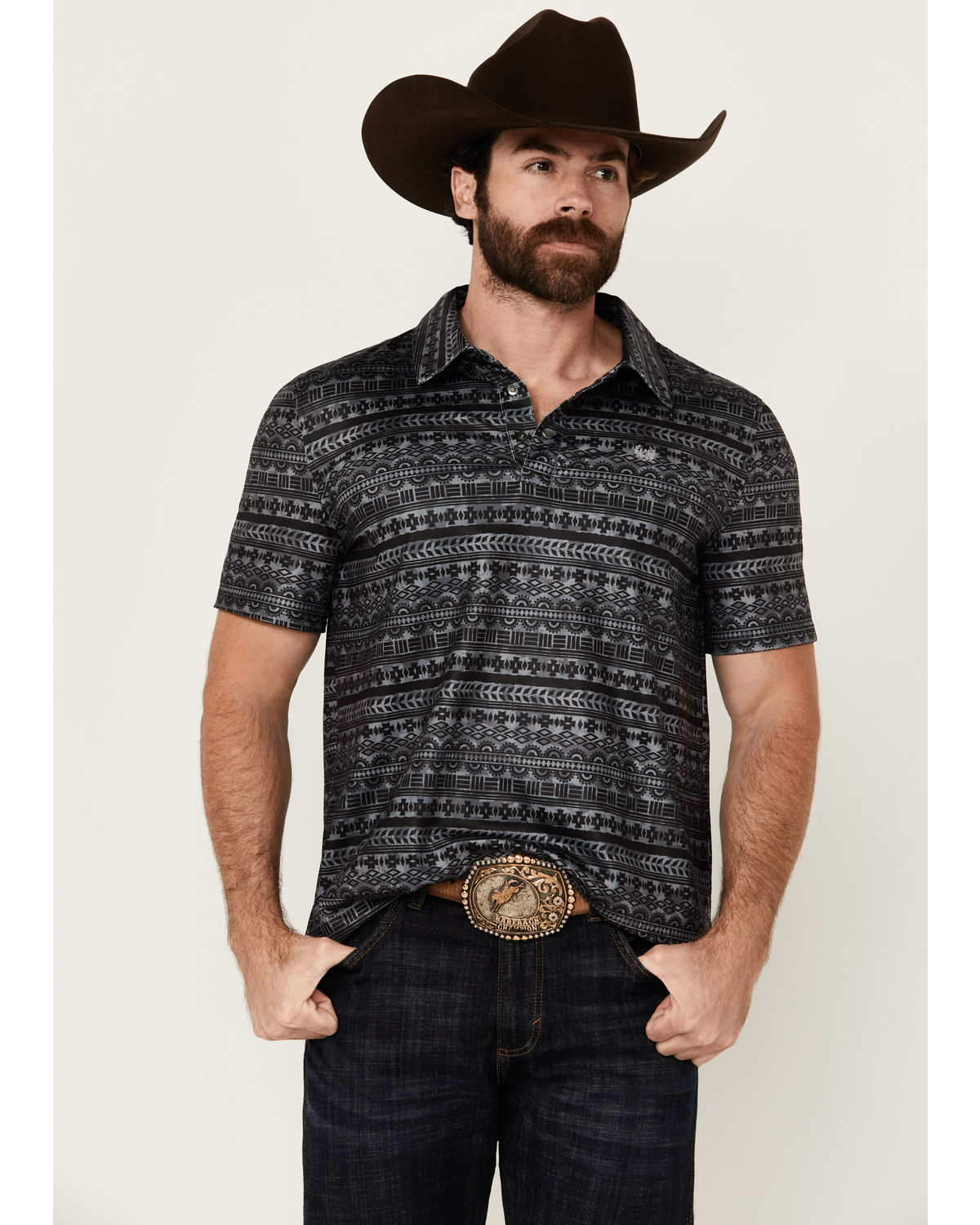 Panhandle Men's Southwestern Print Short Sleeve Performance Polo Shirt