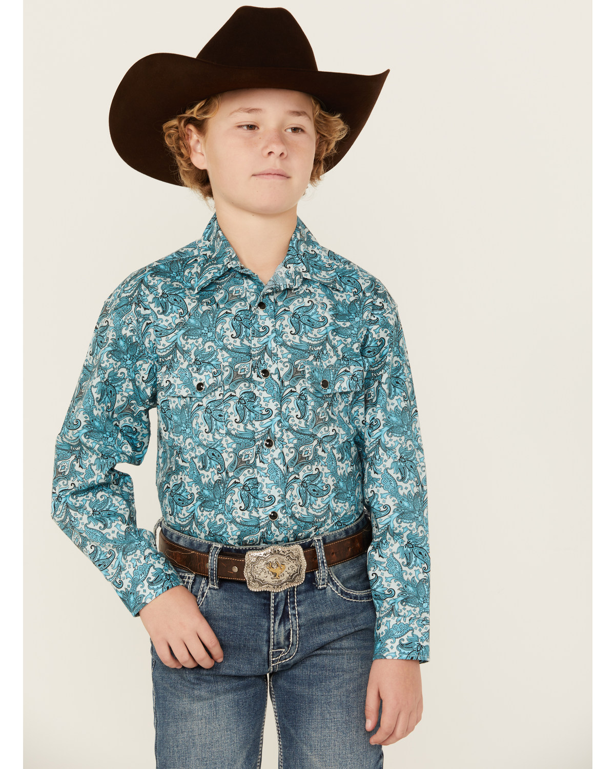 Rock Roll Denim Boys Paisley Print Long Sleeve Pearl Snap Stretch Western Shirt Boot Barn in Tustin CA The Market Place