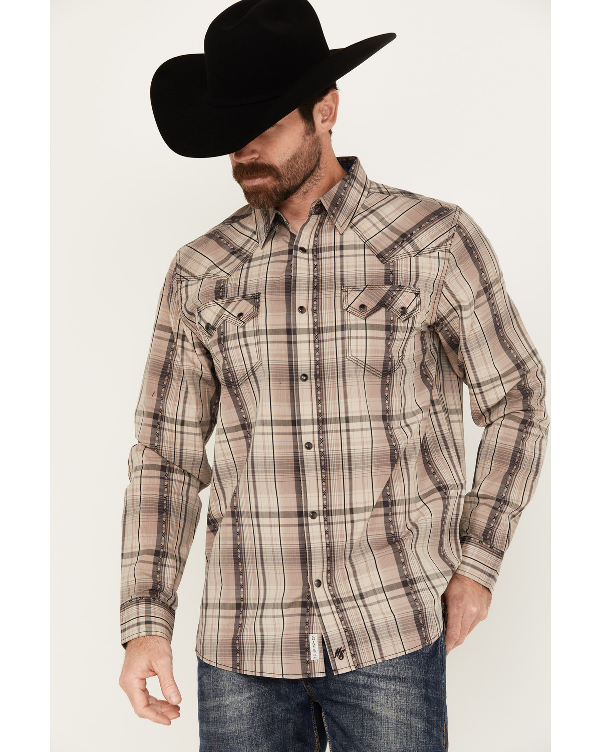 Moonshine Spirit Men's Load Plaid Print Long Sleeve Snap Western Shirt