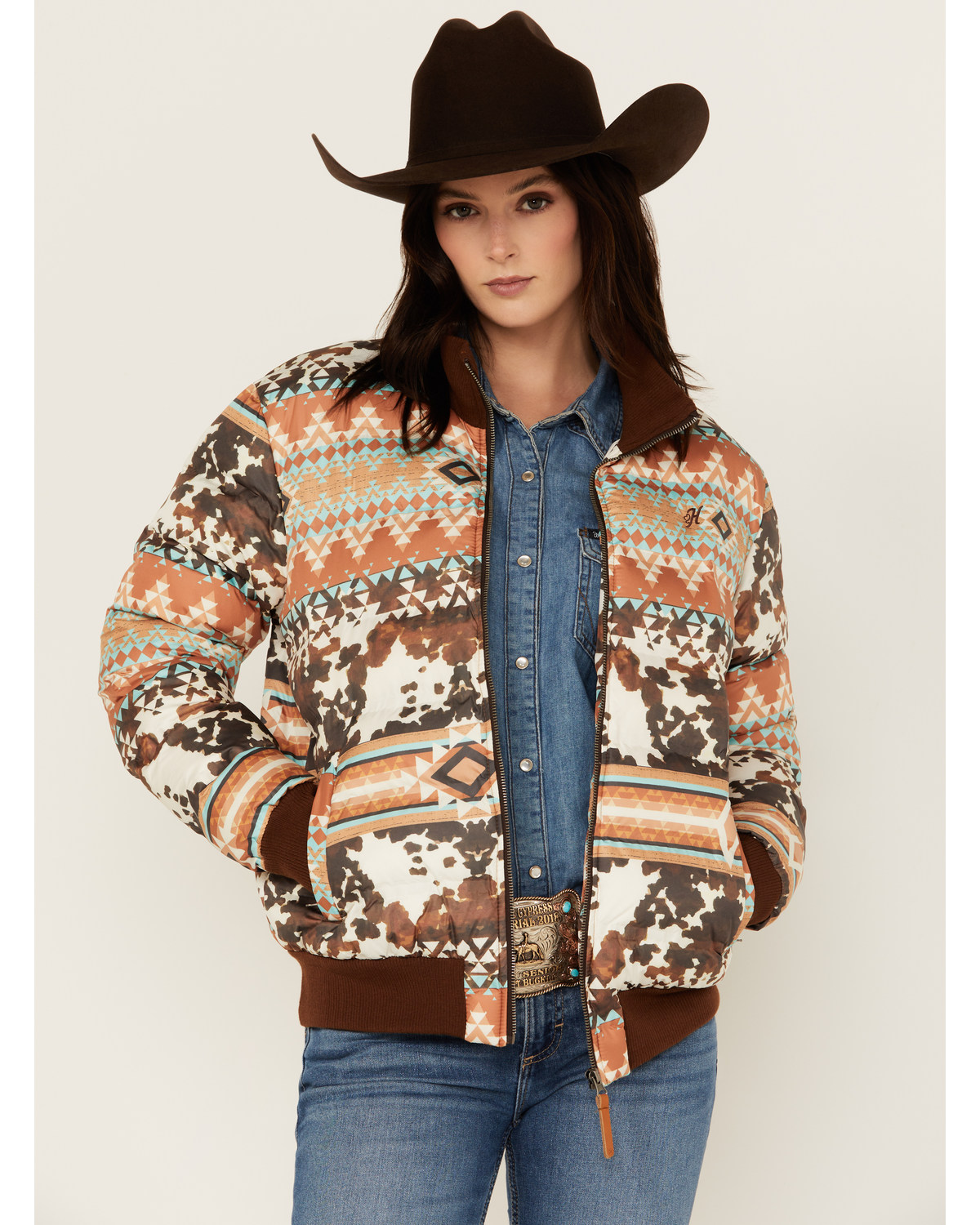 Hooey Women's Southwestern Print Quilted Track Jacket