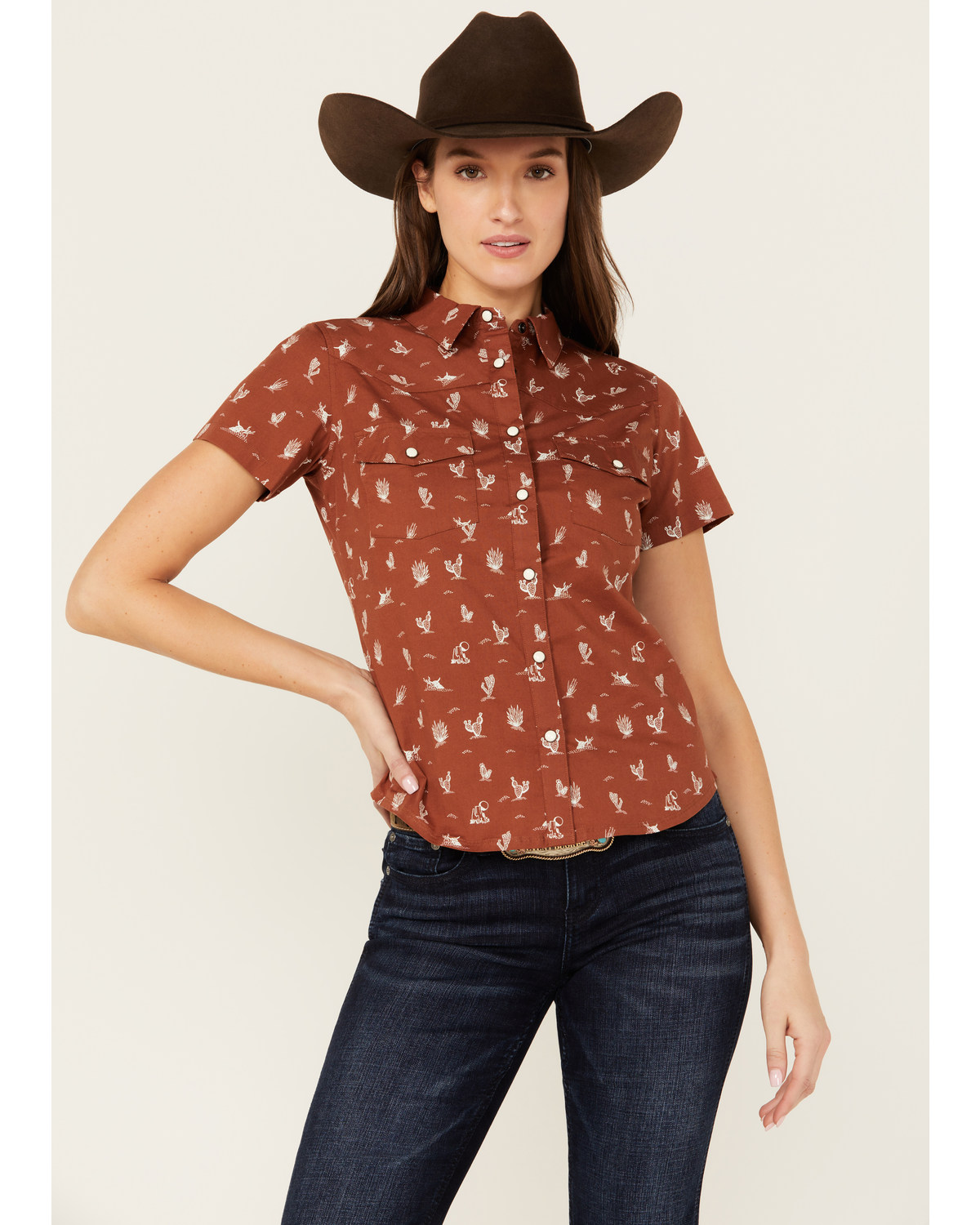 Shyanne Women's Desert Conversational Short Sleeve Stretch Snap Western Shirt