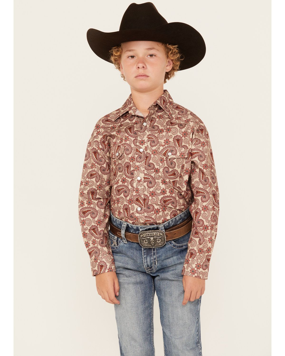 Rock Roll Denim Boys Paisley Print Long Sleeve Pearl Snap Stretch Western Shirt Mall of America