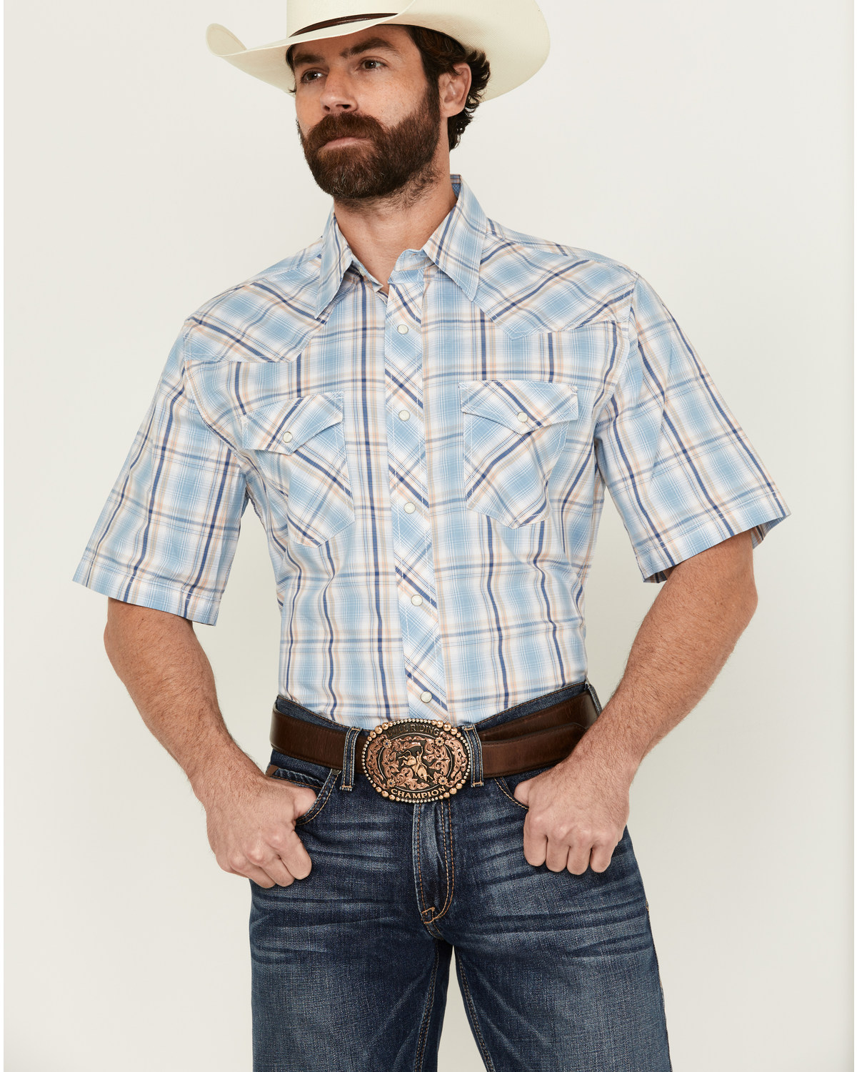 Wrangler 20X Men's Advanced Comfort Plaid Print Short Sleeve Snap Stretch Western Shirt