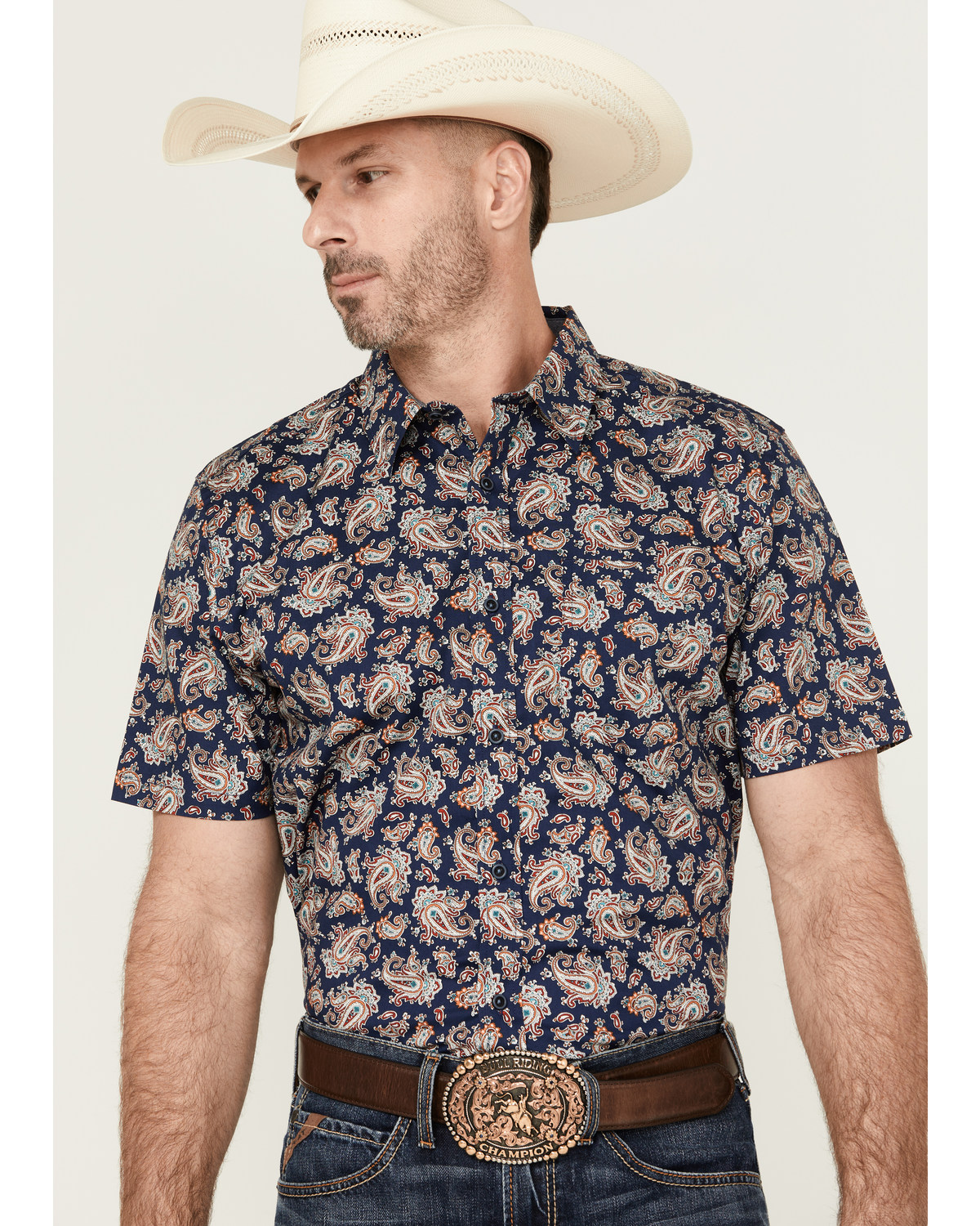 Cody James Men's Grand Finale Paisley Print Short Sleeve Button-Down Stretch Western Shirt