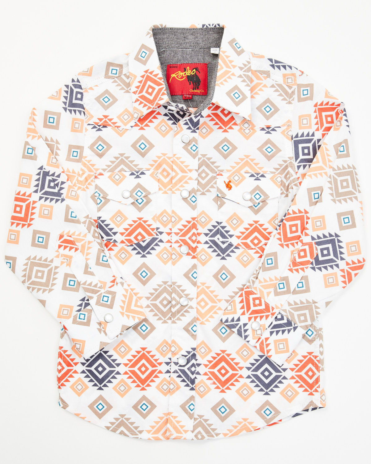 Rodeo Clothing Little Boys' Geo Print Long Sleeve Snap Western Shirt