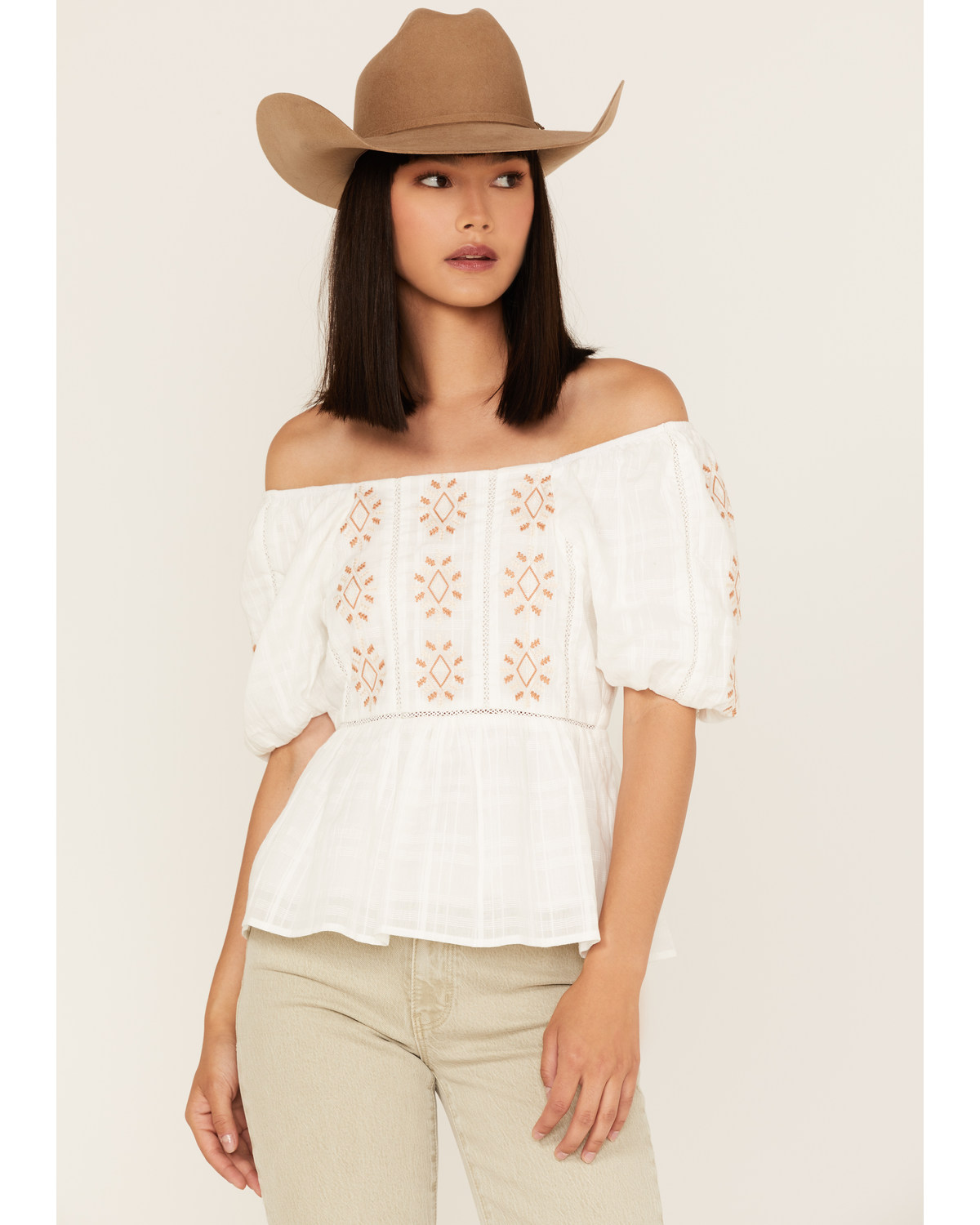 Miss Me Women's Embroidered Puff Sleeve Top