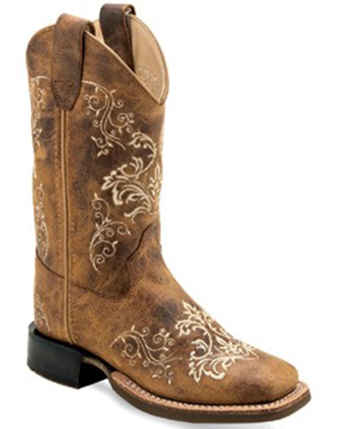 Old West Boys' Floral Western Boots - Broad Square Toe