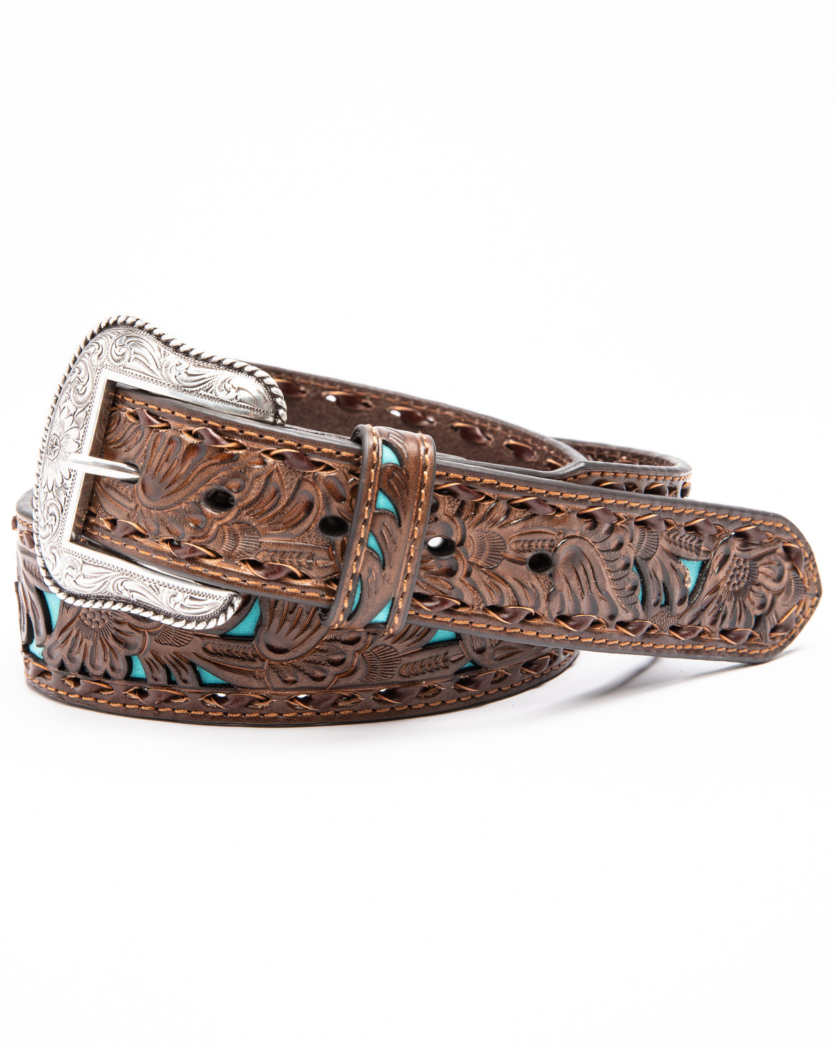 Nocona Men's Floral Embossed Overlay Belt