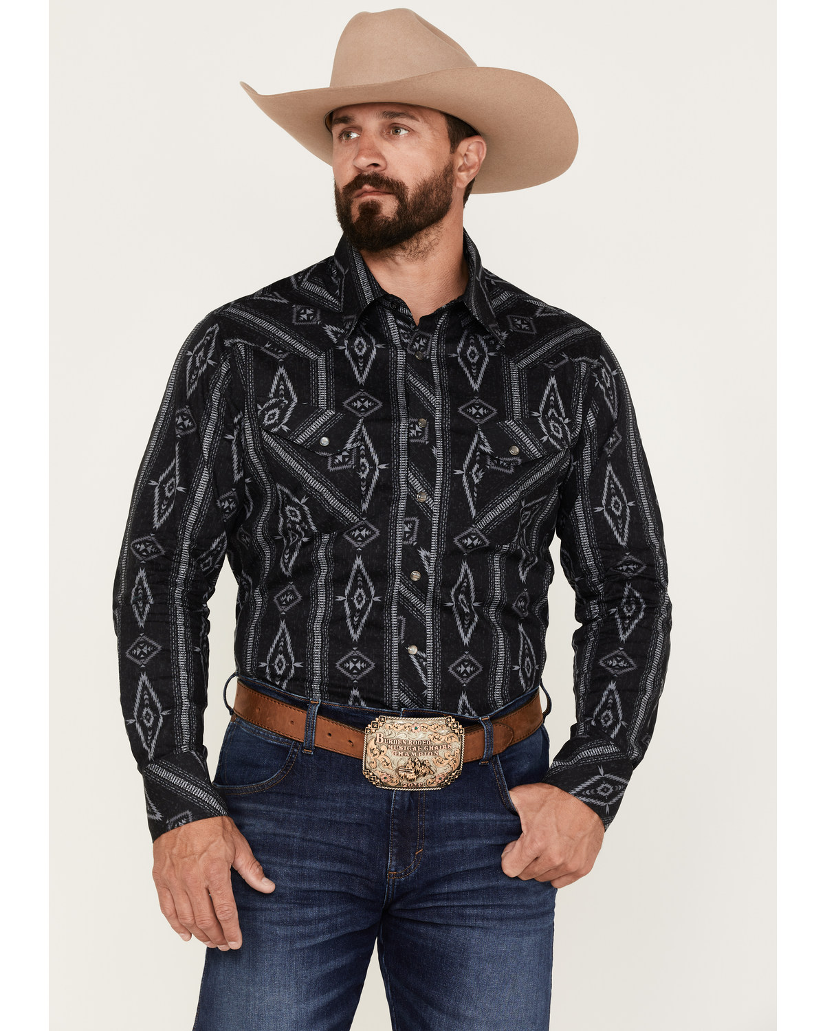 Rock & Roll Denim Men's Southwestern Stretch Long Sleeve Snap Shirt