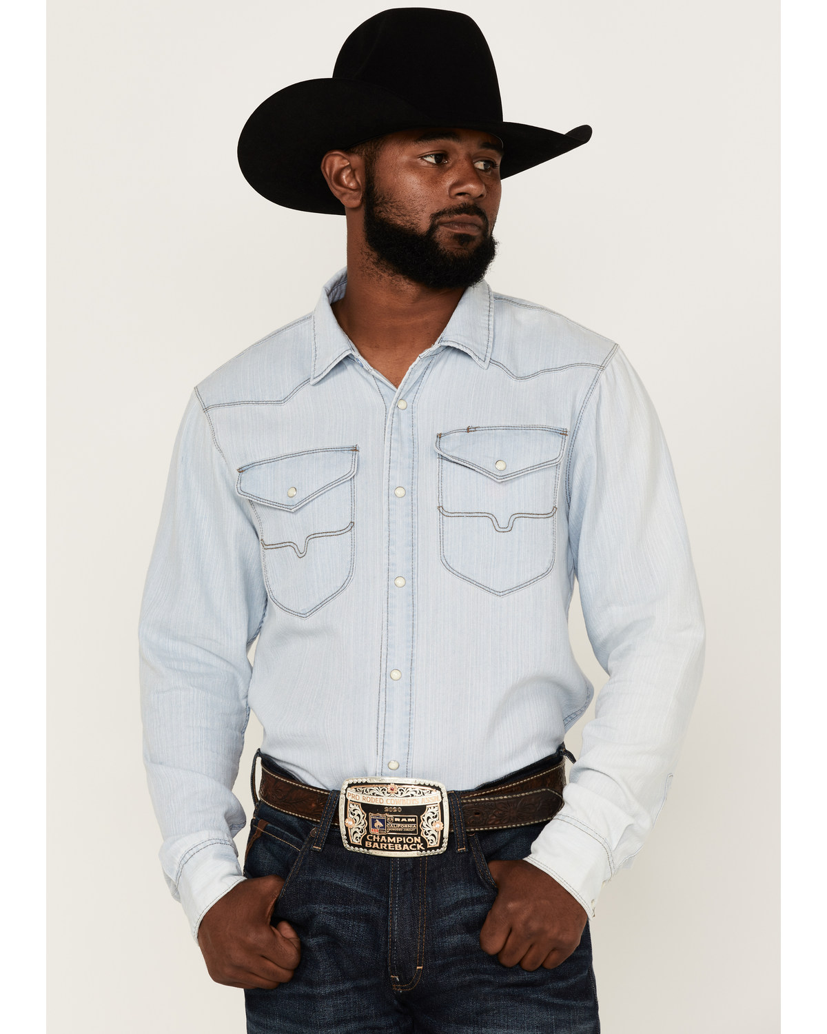 Kimes Ranch Men's Grimes Light Wash Denim Long Sleeve Snap Western Shirt