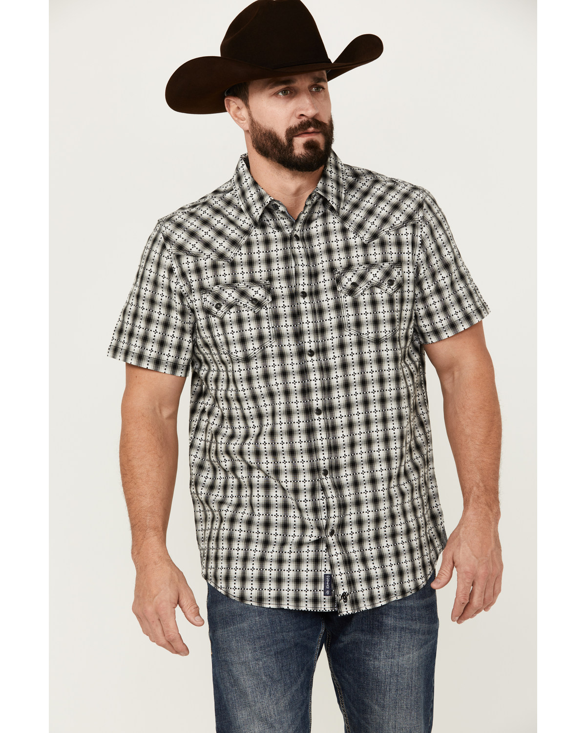 Moonshine Spirit Men's Classic Plaid Print Short Sleeve Snap Western Shirt