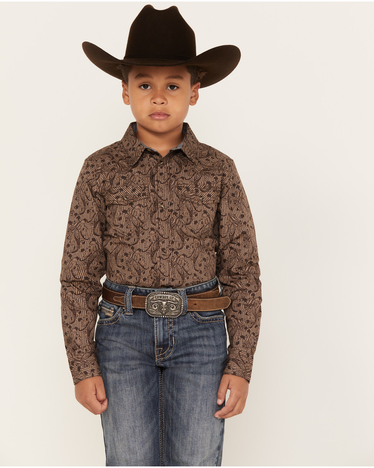 Cody James Boys' Linear Paisley Print Long Sleeve Western Snap Shirt
