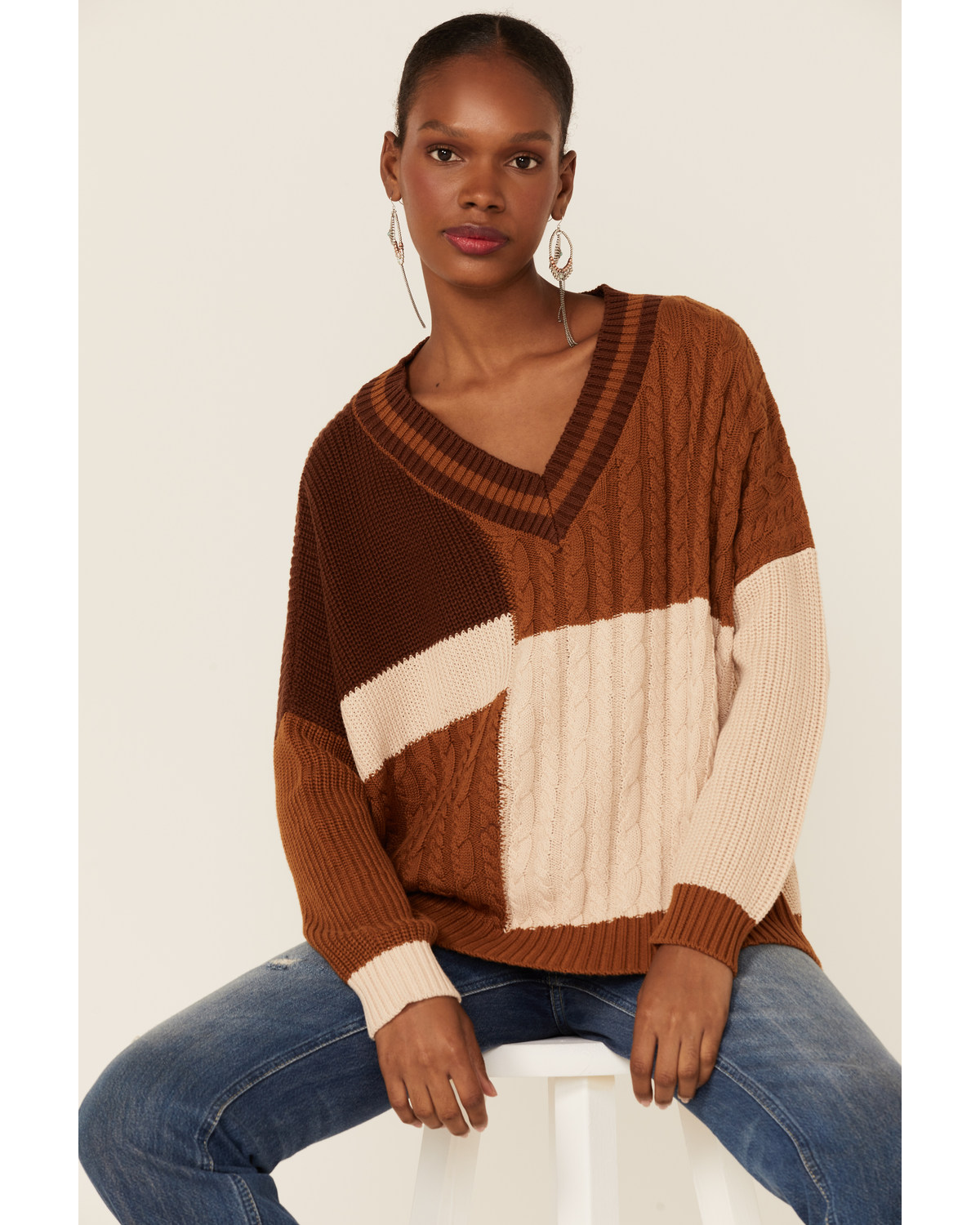 Wild Moss Women's Patchwork Mixed Knit Sweater