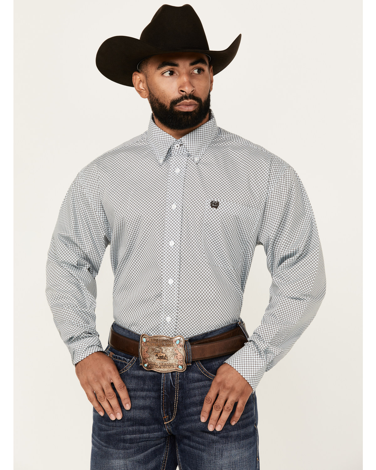 Cinch Men's Micro Geo Print Long Sleeve Button-Down Western Shirt